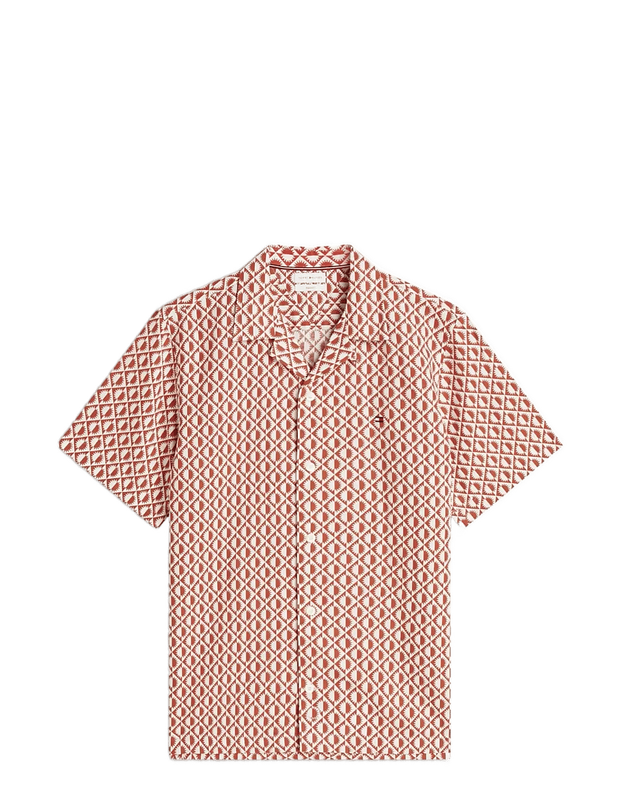 Tommy Hilfiger - LINEN BLEND AOP SS RF SHIRT - kurzarmhemden - rusty ochre allover - 1