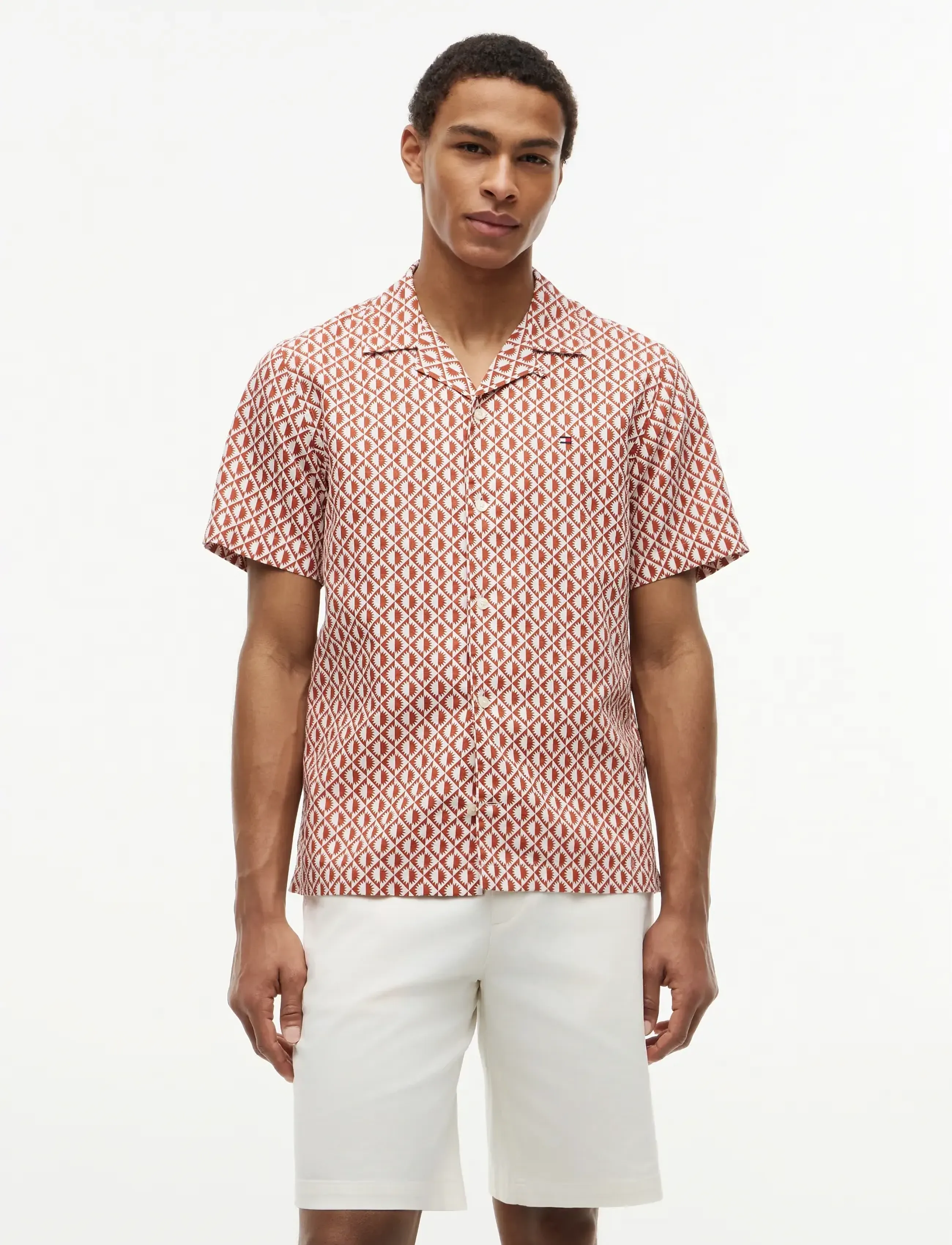 Tommy Hilfiger LINEN BLEND AOP SS RF SHIRT - Tommy Hilfiger - RUSTY OCHRE   ALLOVER / multi