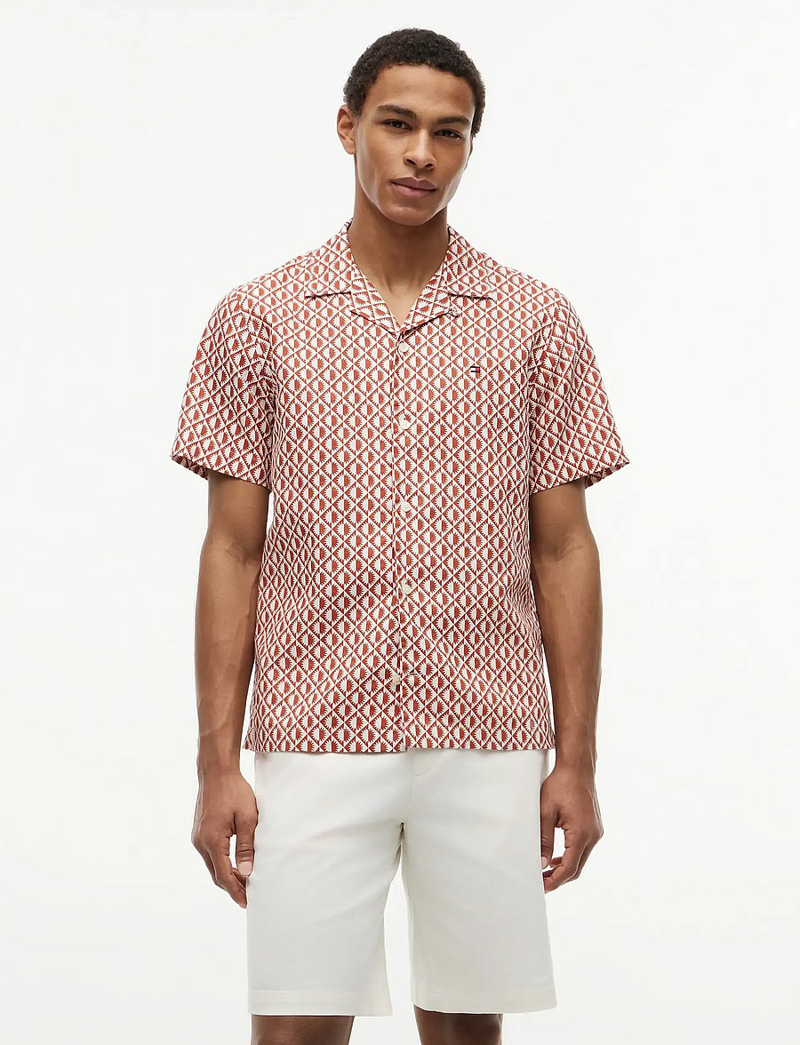 Tommy Hilfiger - LINEN BLEND AOP SS RF SHIRT - kurzarmhemden - rusty ochre allover - 0