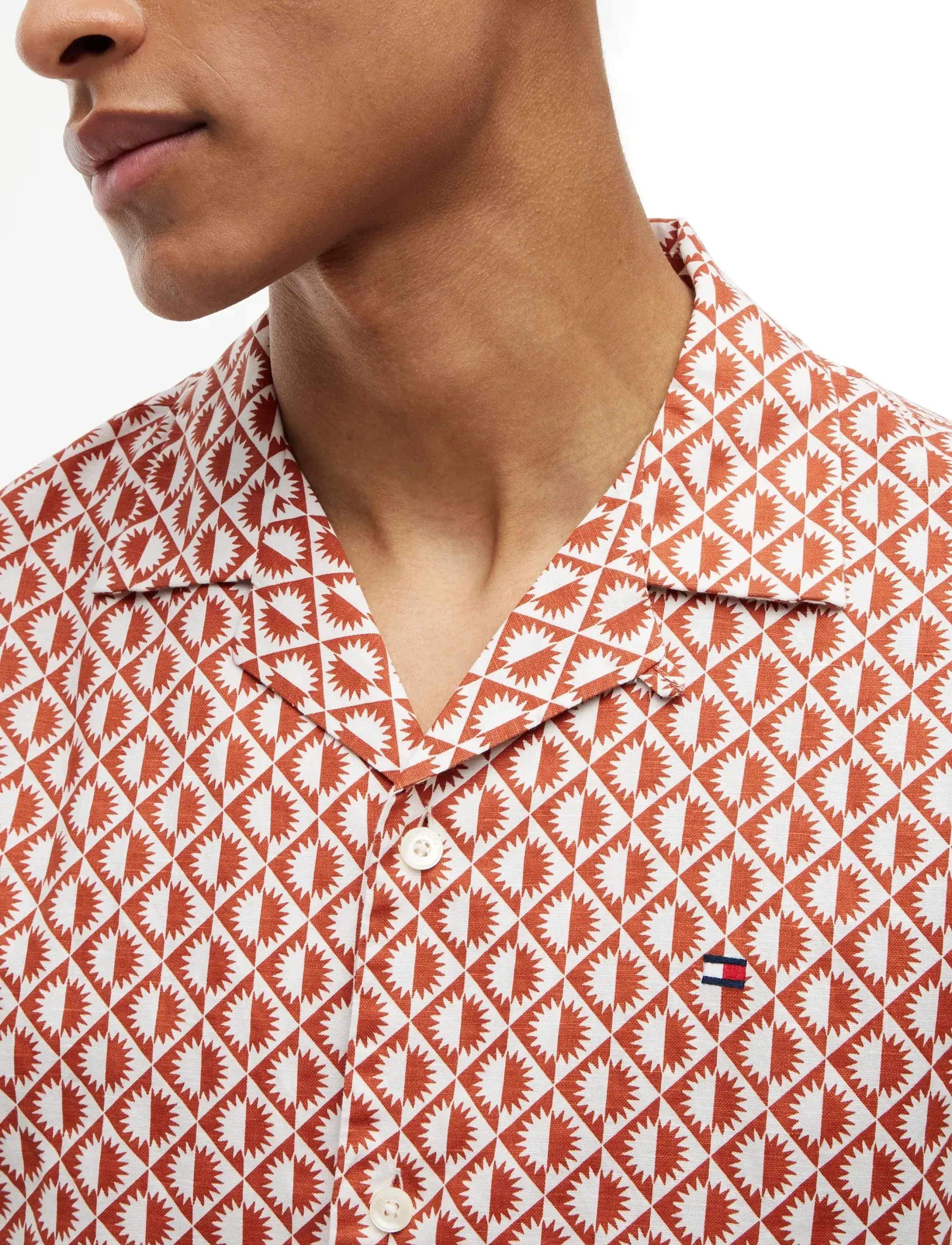 Tommy Hilfiger - LINEN BLEND AOP SS RF SHIRT - kurzarmhemden - rusty ochre   allover - 3