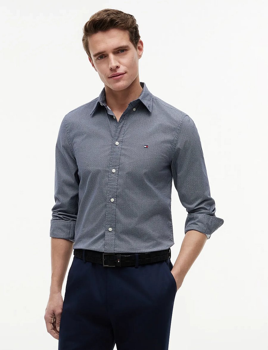 Tommy Hilfiger - FLEX POPLIN SMALL PRINT SHIRT - gemusterte hemden - carbon navy allover - 0