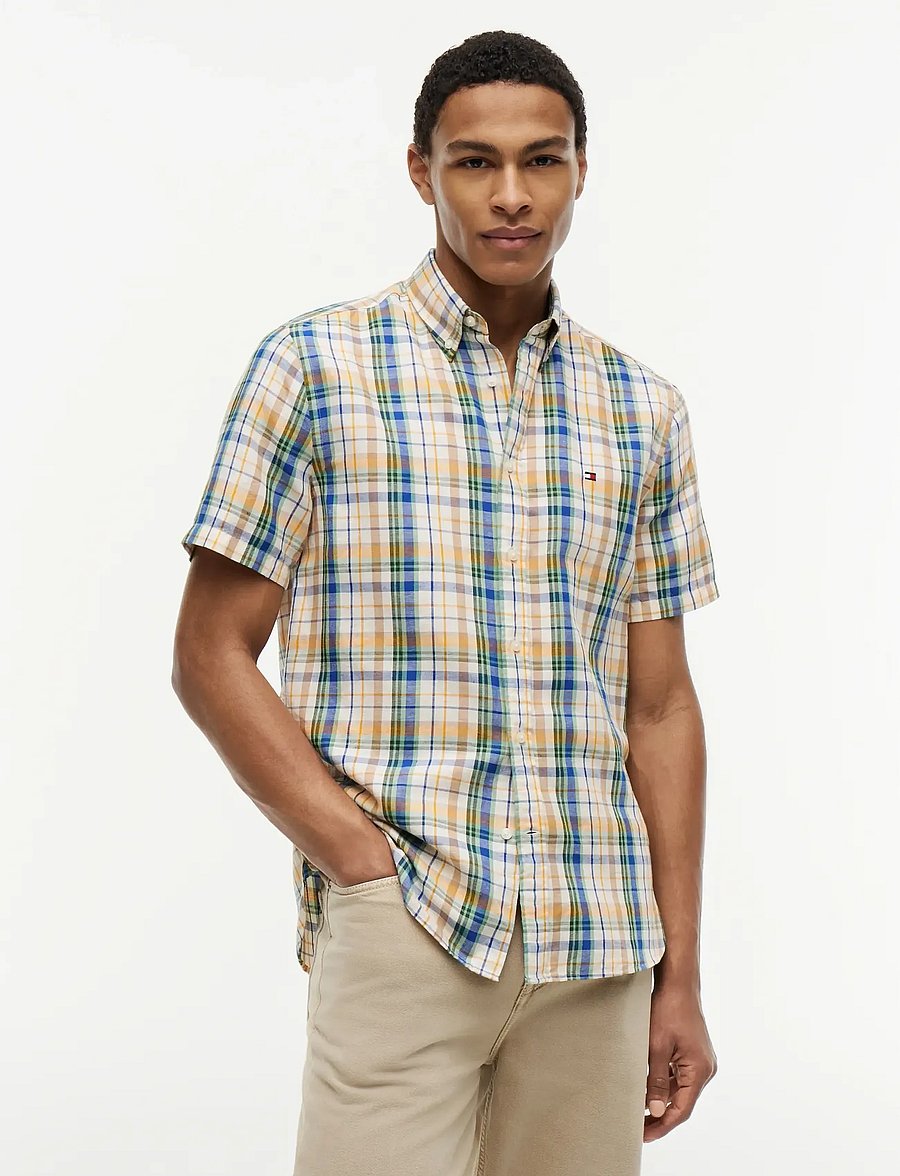 Tommy Hilfiger - LINEN BLEND MADRAS S/S SHT - kurzarmhemden - ivory petal check - 0