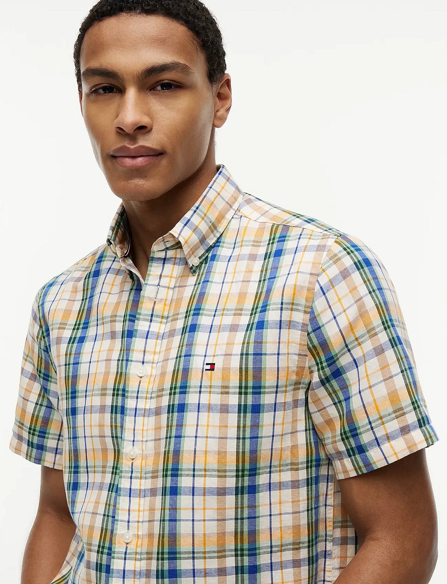 Tommy Hilfiger - LINEN BLEND MADRAS S/S SHT - kurzarmhemden - ivory petal check - 3