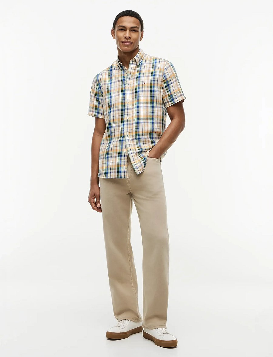 Tommy Hilfiger - LINEN BLEND MADRAS S/S SHT - kurzarmhemden - ivory petal check - 4