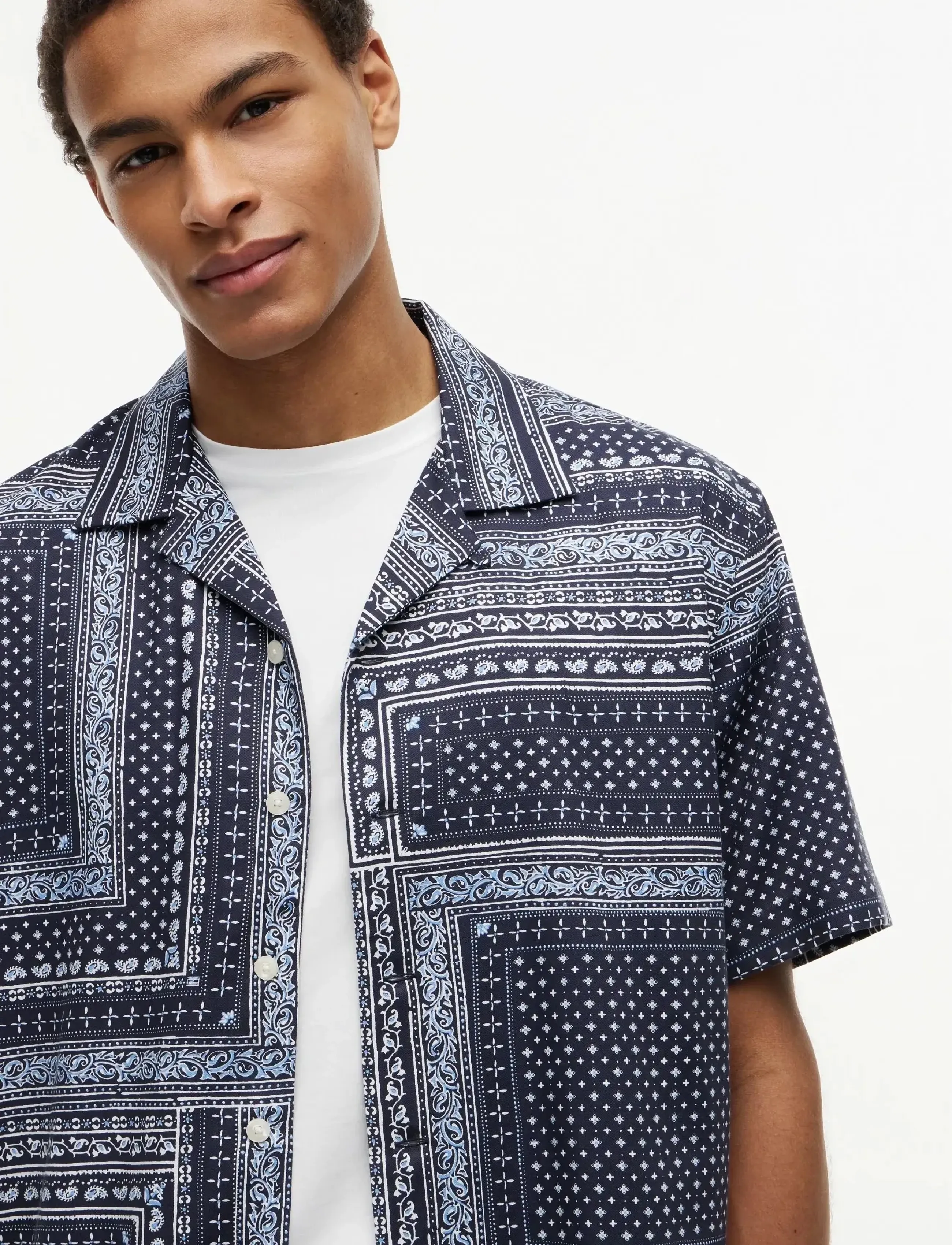 Tommy Hilfiger - COTTON TENCEL BANDANA S/S SHIRT - kurzarmhemden - carbon navy   allover - 3