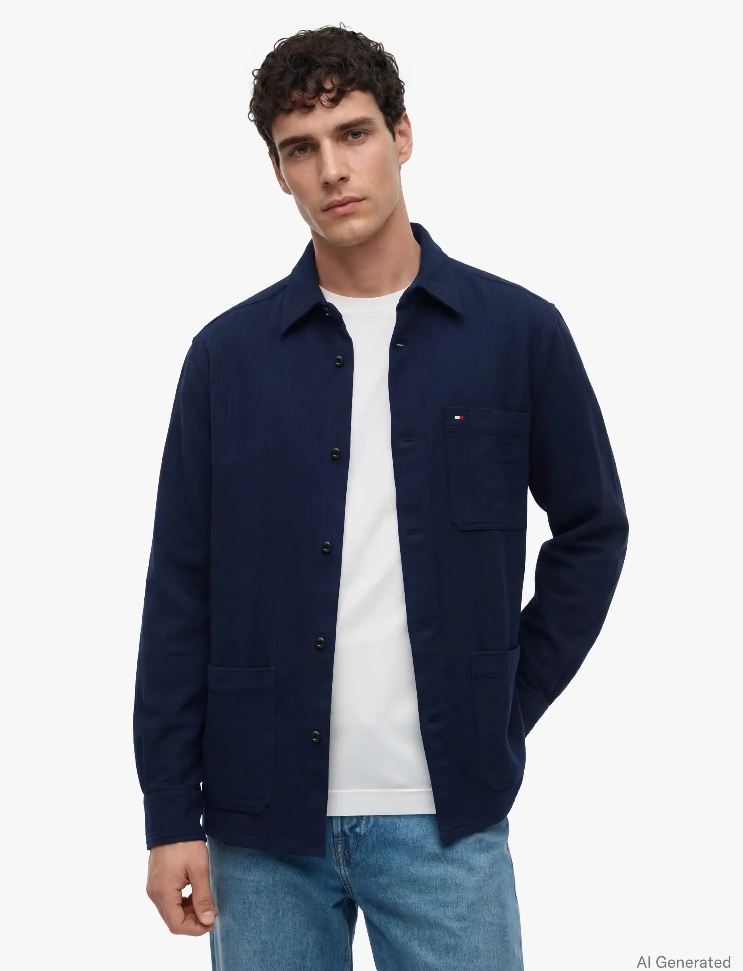 Tommy Hilfiger Overshrt Co Lyocell Structur, Mænd, Overshirt, Navy, Str: L