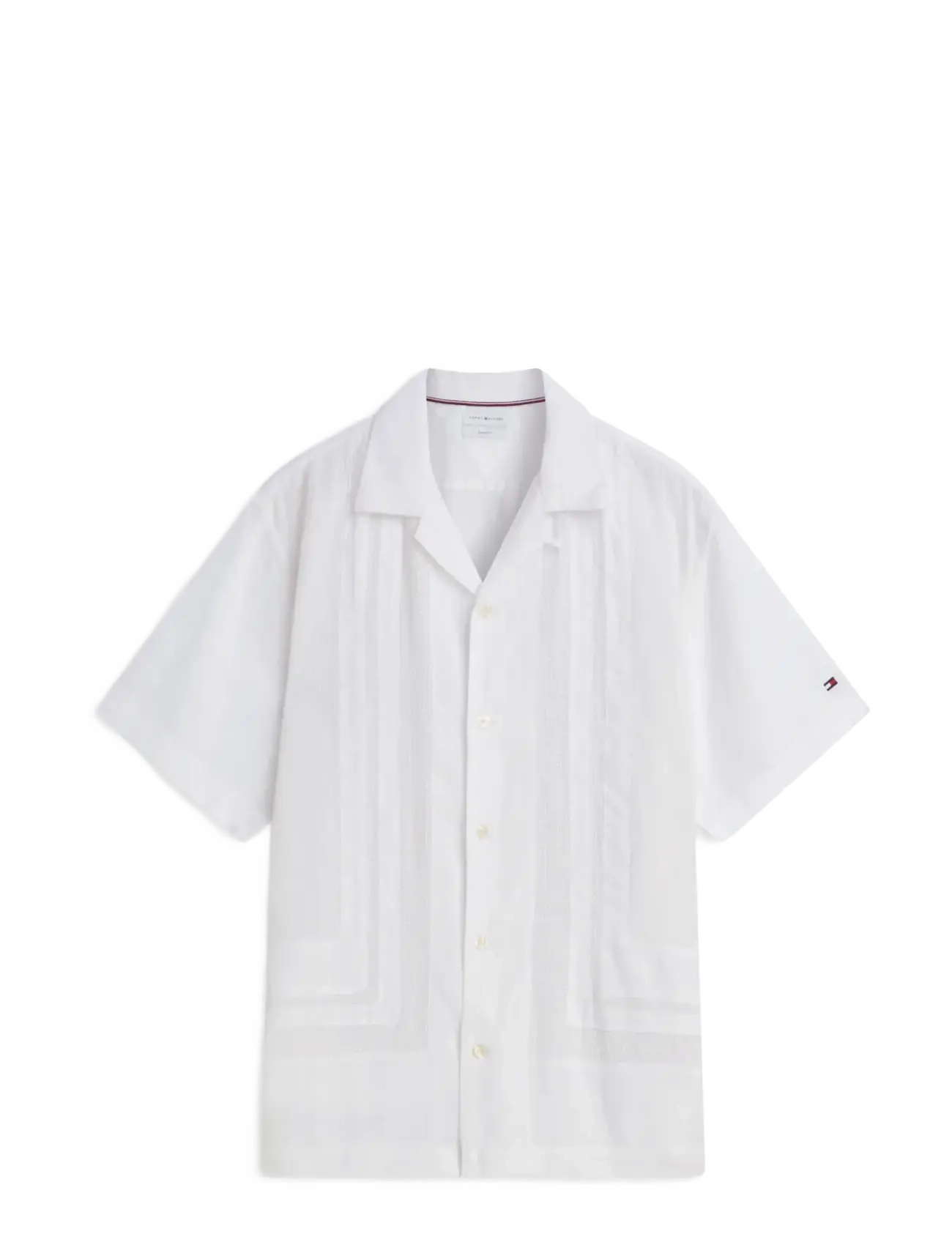 Tommy Hilfiger - LINEN MESH STRUCTURE SHIRT - kortärmade skjortor - white - 1