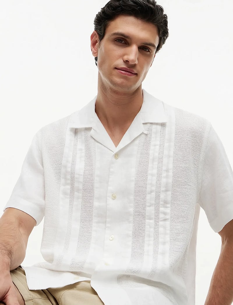 Tommy Hilfiger - LINEN MESH STRUCTURE SHIRT - kortærmede skjorter - white - 3