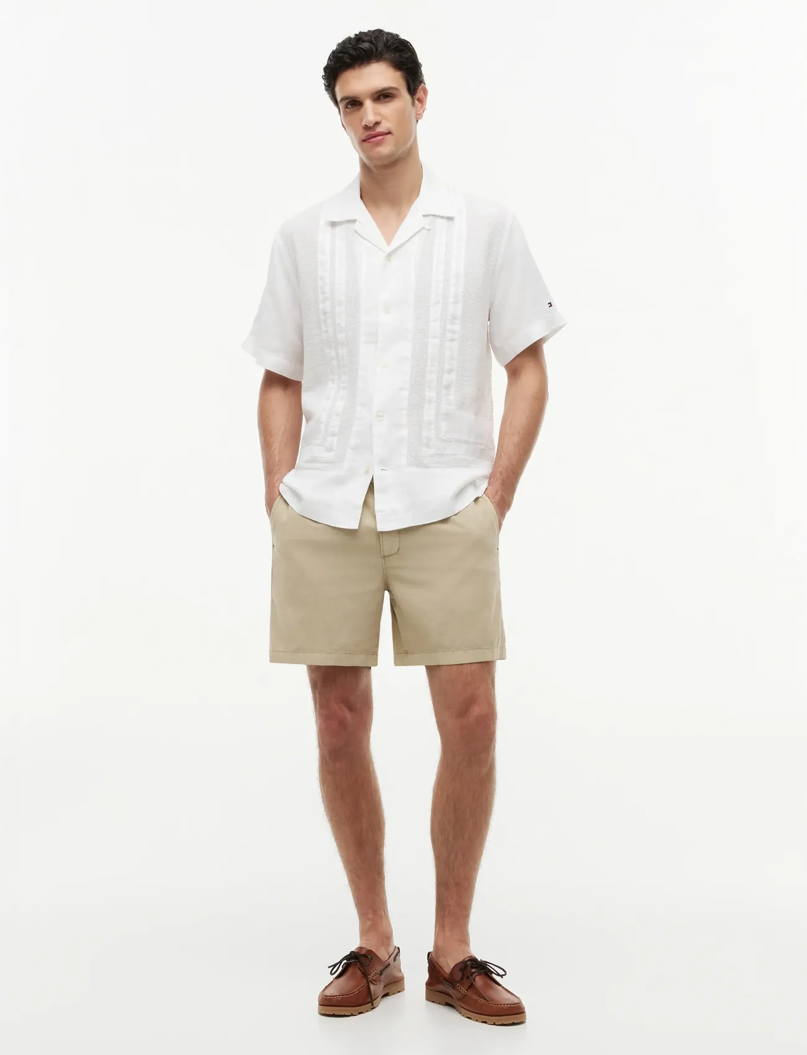 Tommy Hilfiger - LINEN MESH STRUCTURE SHIRT - kortärmade skjortor - white - 4