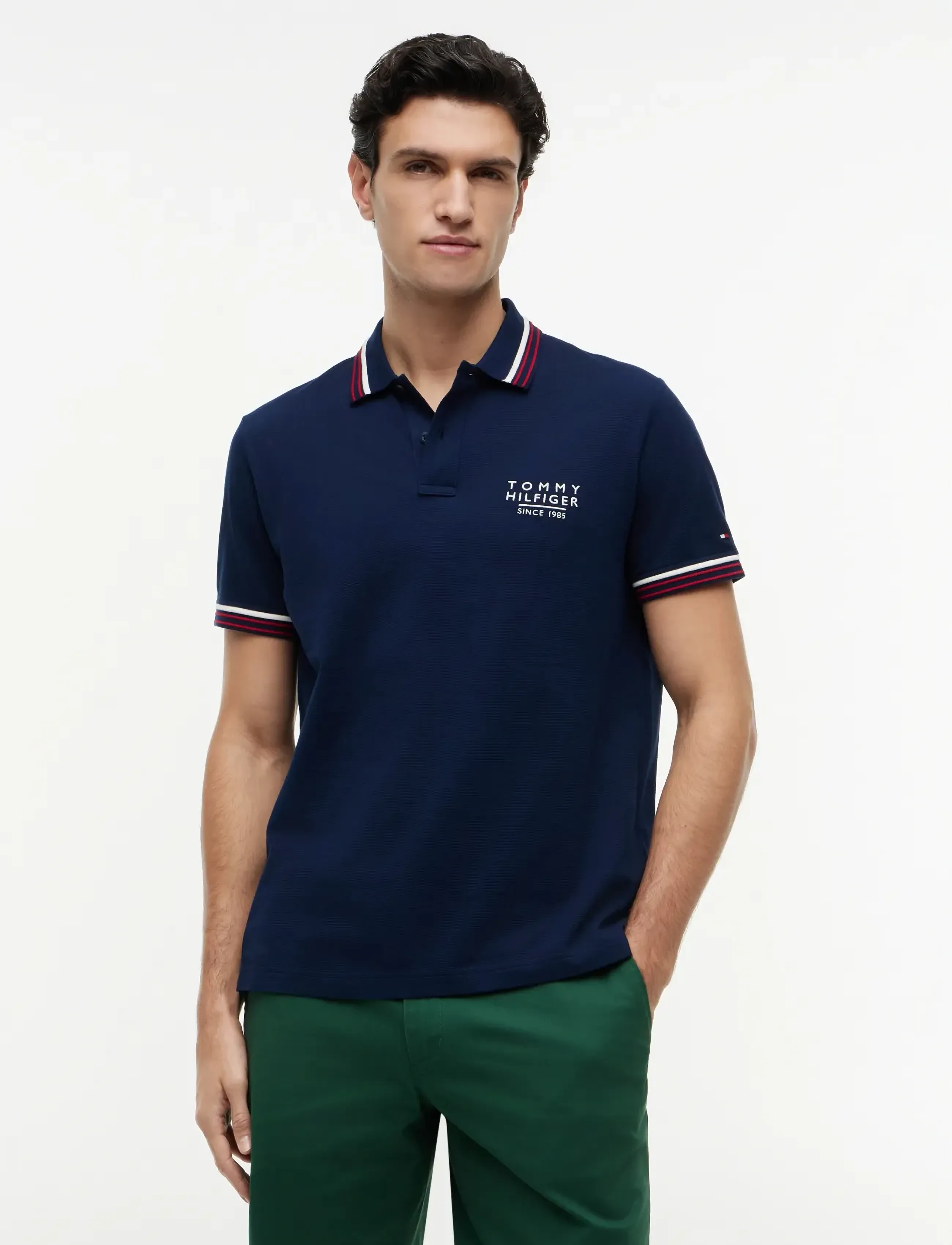 Tommy Hilfiger Rwb Collar/Cuff Detail Reg Polo, Mænd, Polo T-shirt, Navy, Str: XL