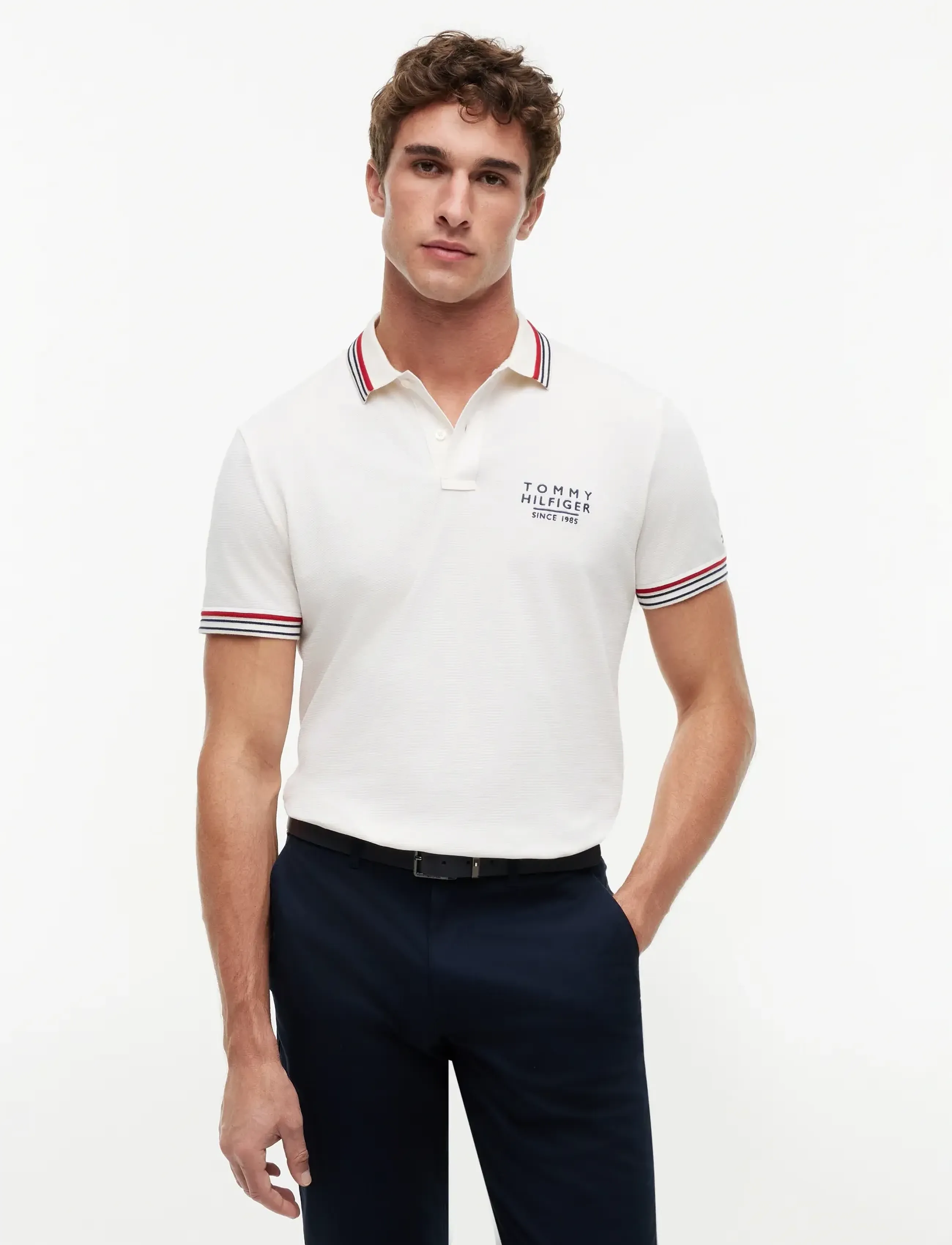 Tommy Hilfiger Rwb Collar/Cuff Detail Reg Polo, Mænd, Polo T-shirt, Cream, Str: M