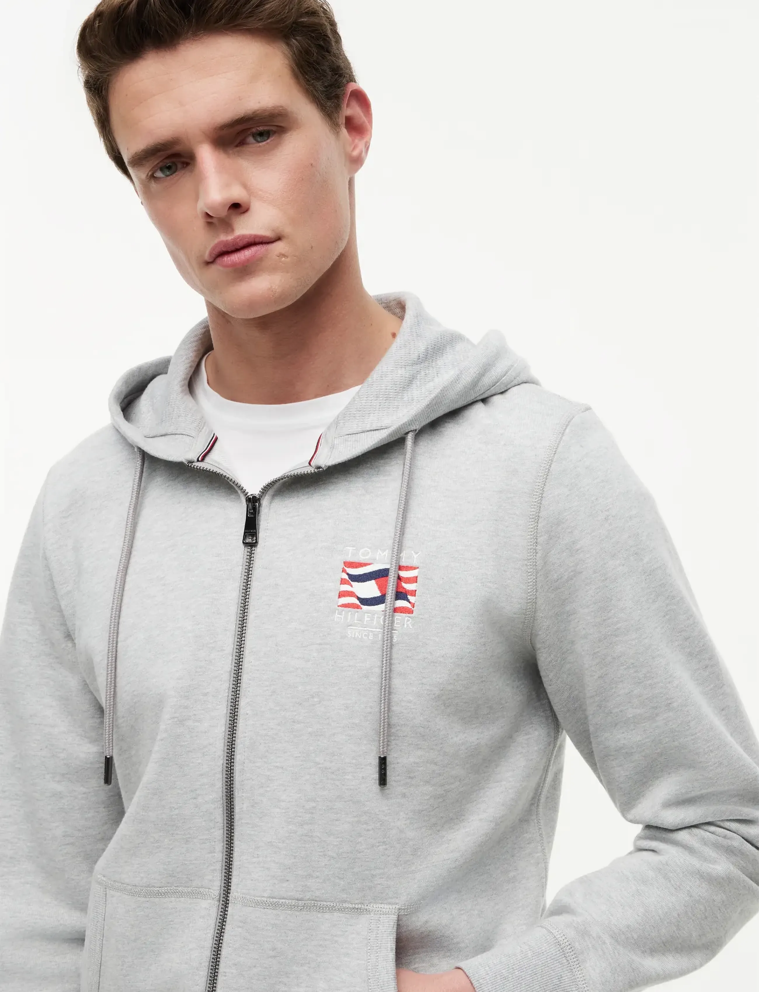 Tommy Hilfiger - RWB BOX FLAG TR FULL ZIP - kapuzenpullover - light grey heather - 3