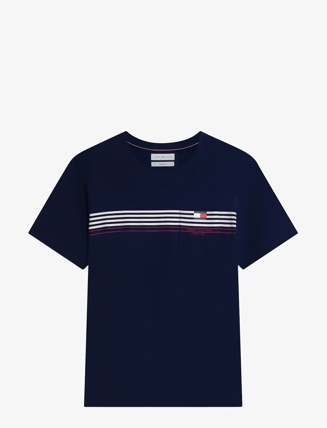 Tommy Hilfiger - RWB PLACED STRIPE REG TEE - short-sleeved t-shirts - carbon navy - 1