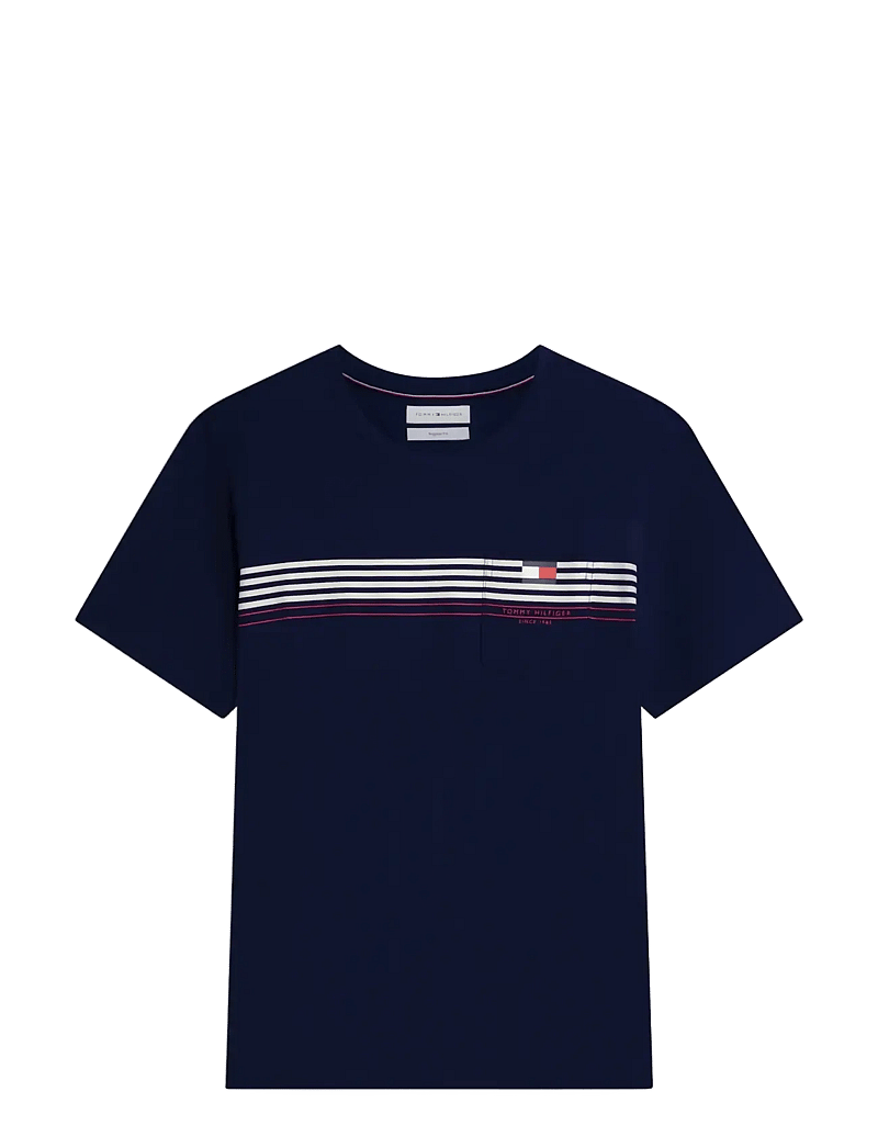 Tommy Hilfiger - RWB PLACED STRIPE REG TEE - short-sleeved t-shirts - carbon navy - 1