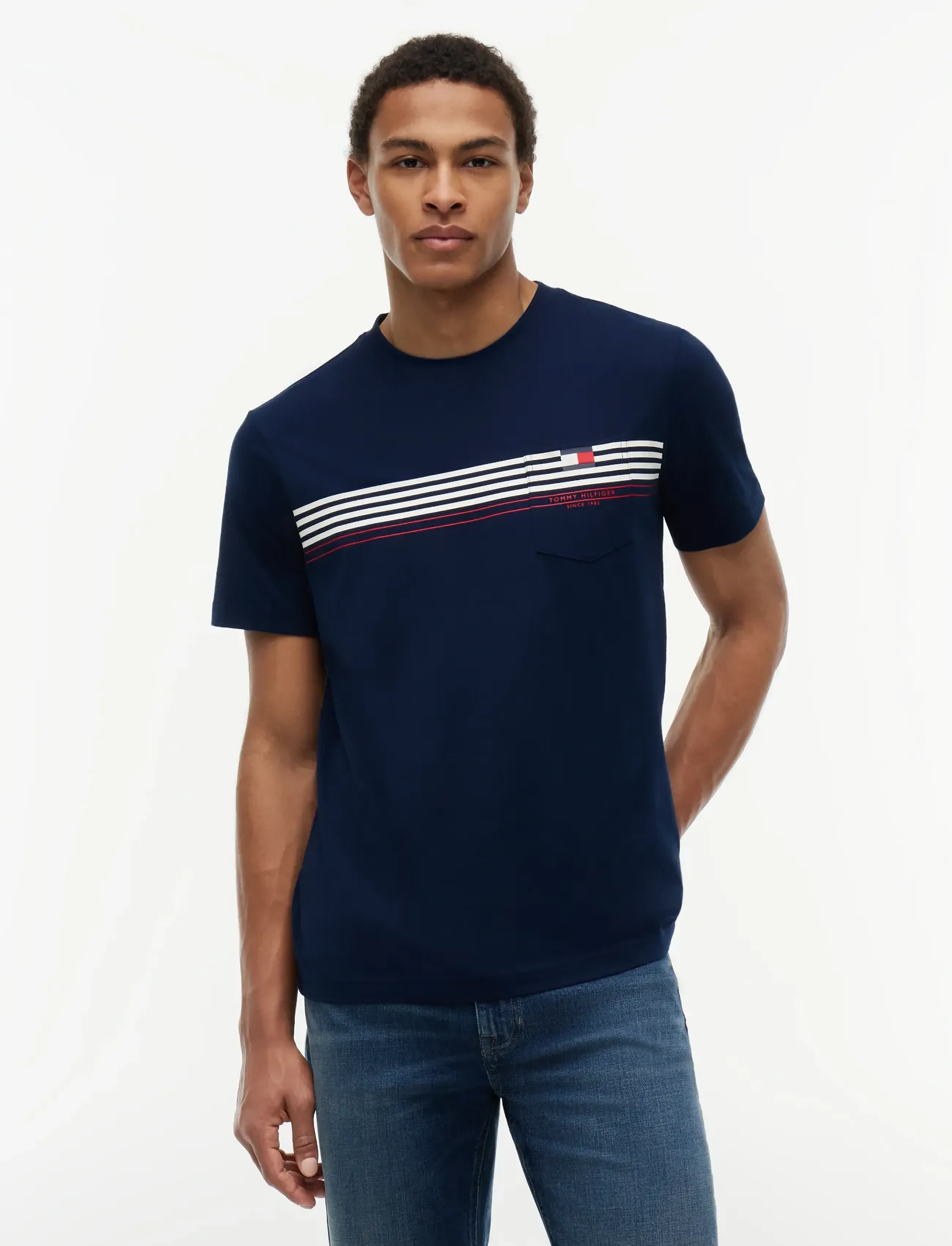 Tommy Hilfiger RWB PLACED STRIPE REG TEE - Riided - CARBON NAVY / navy