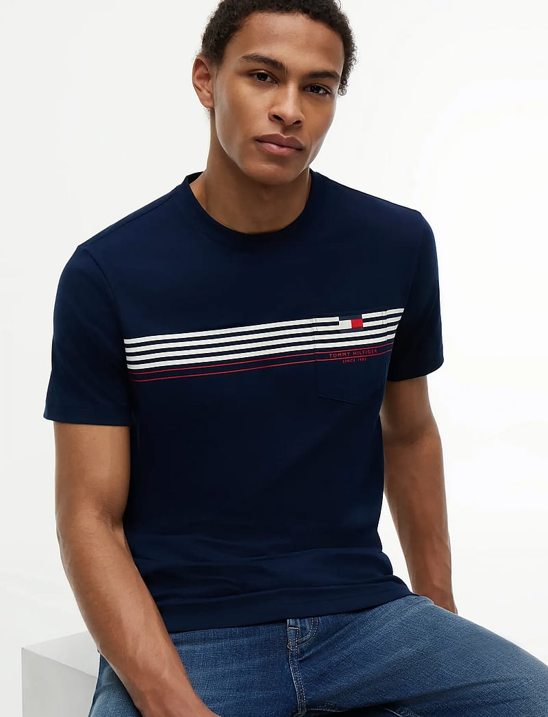 Tommy Hilfiger - RWB PLACED STRIPE REG TEE - short-sleeved t-shirts - carbon navy - 3