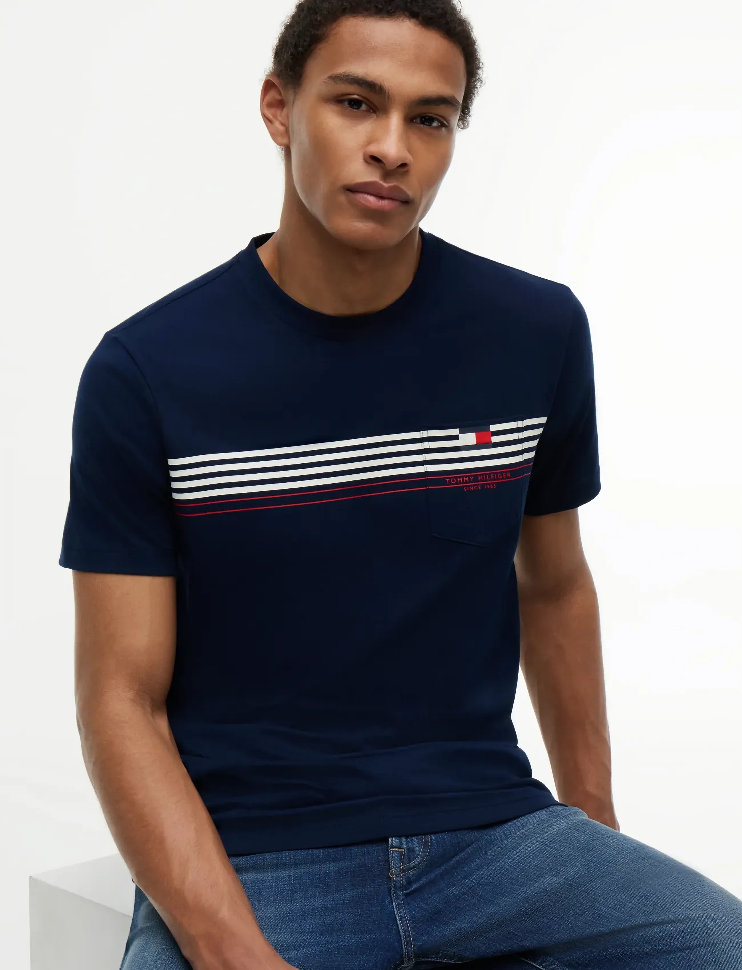 Tommy Hilfiger - RWB PLACED STRIPE REG TEE - kurzärmelig - carbon navy - 3
