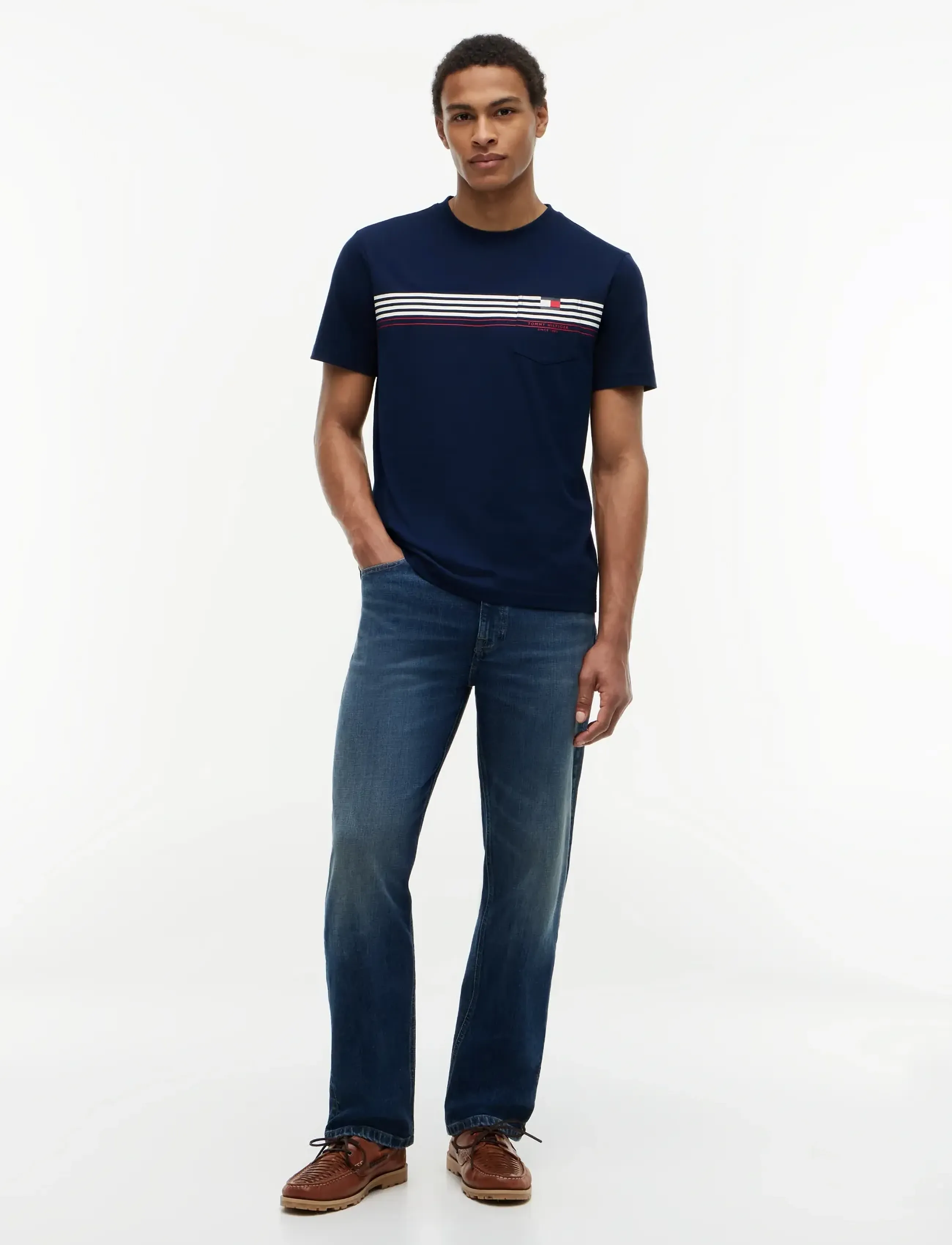 Tommy Hilfiger - RWB PLACED STRIPE REG TEE - kurzärmelig - carbon navy - 4