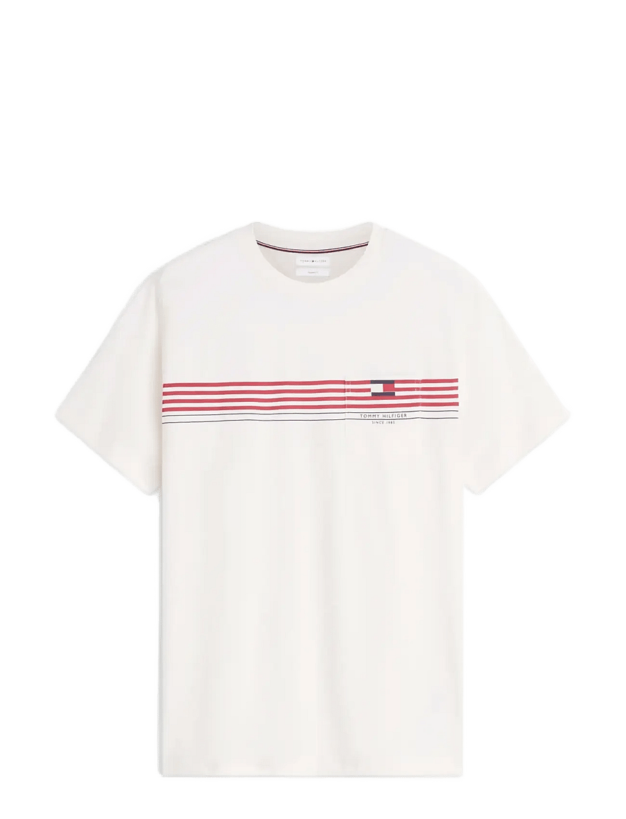 Tommy Hilfiger - RWB PLACED STRIPE REG TEE - kortermede t-skjorter - ivory petal - 1