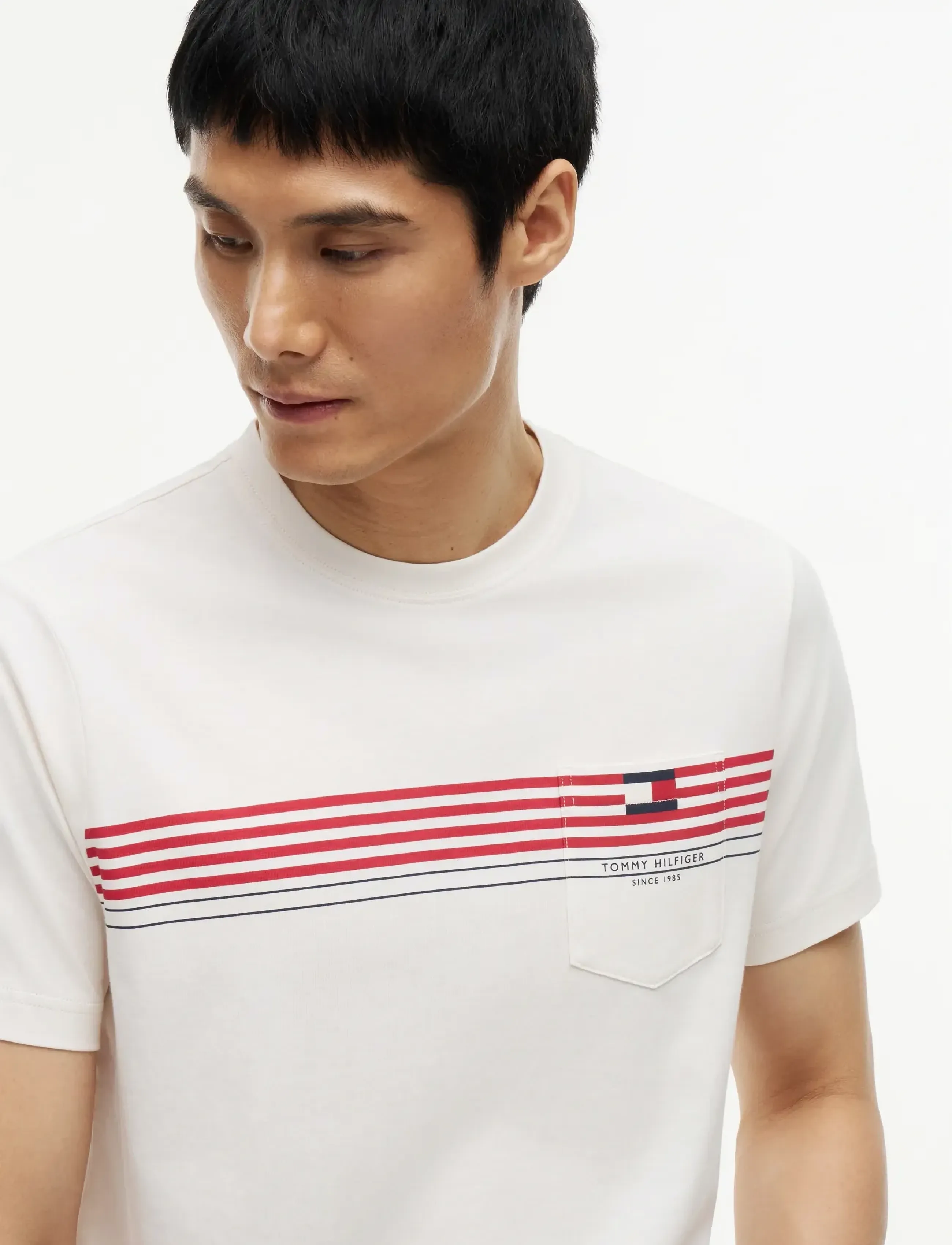 Tommy Hilfiger - RWB PLACED STRIPE REG TEE - kortermede t-skjorter - ivory petal - 3