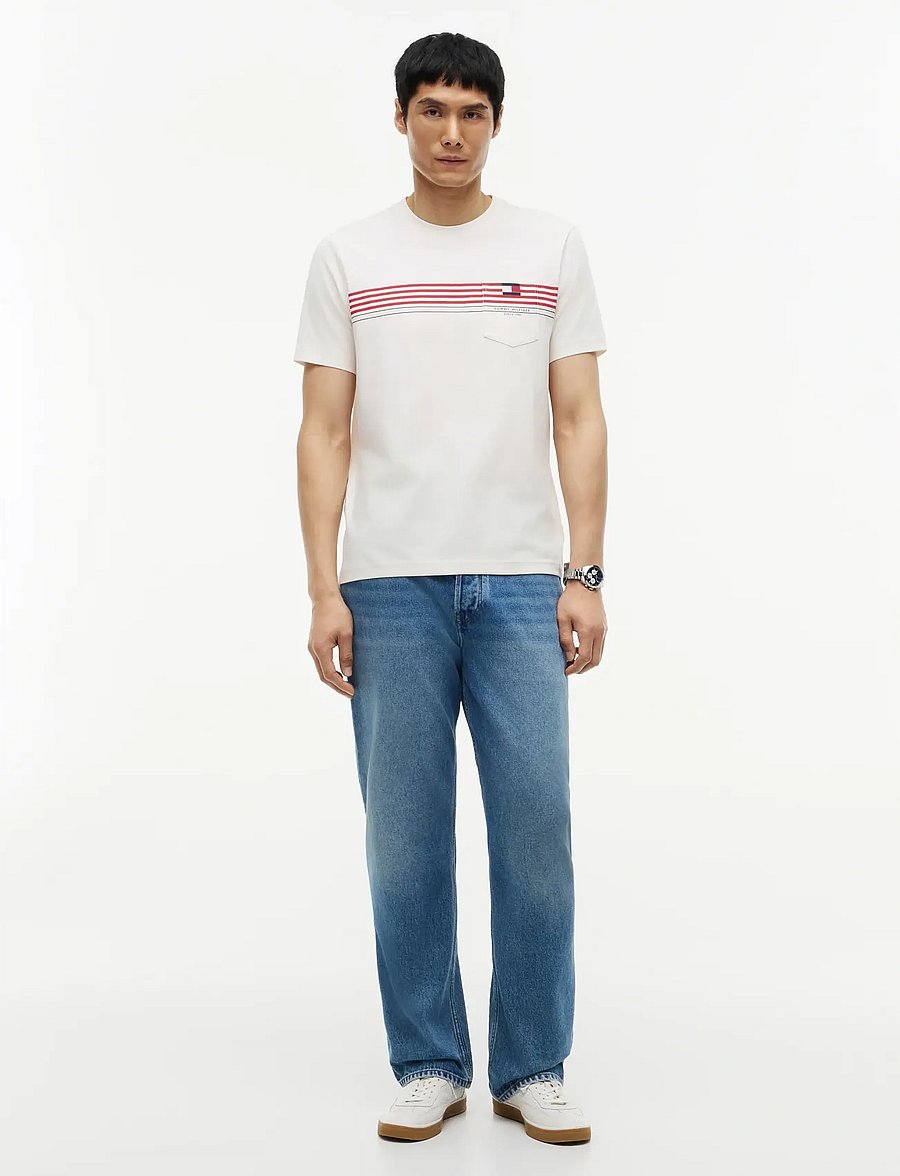 Tommy Hilfiger - RWB PLACED STRIPE REG TEE - kortermede t-skjorter - ivory petal - 4