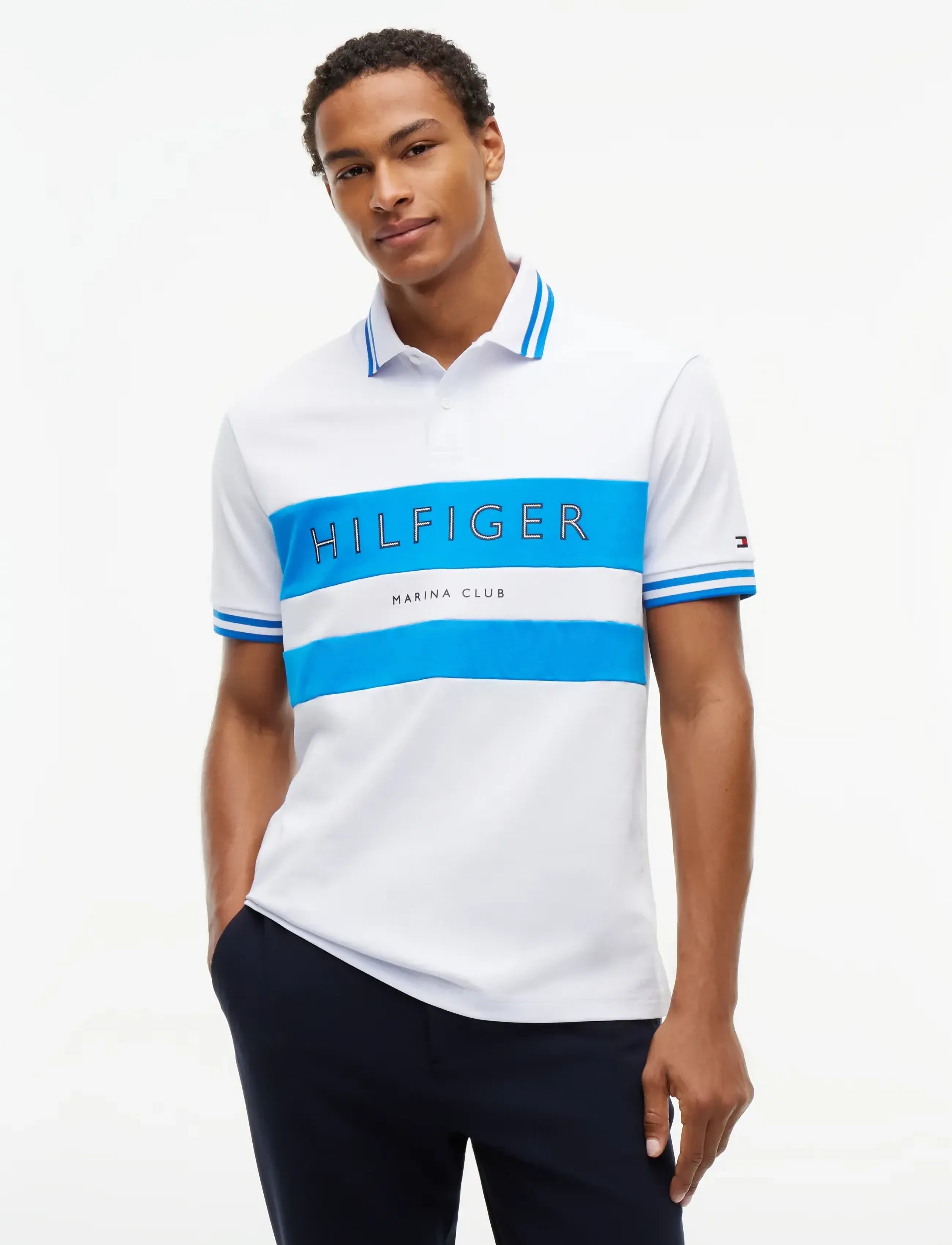 Tommy Hilfiger Ath Chest Branding Reg Polo, Herren, Gestreiftes Poloshirt, Weiß, Gr.L