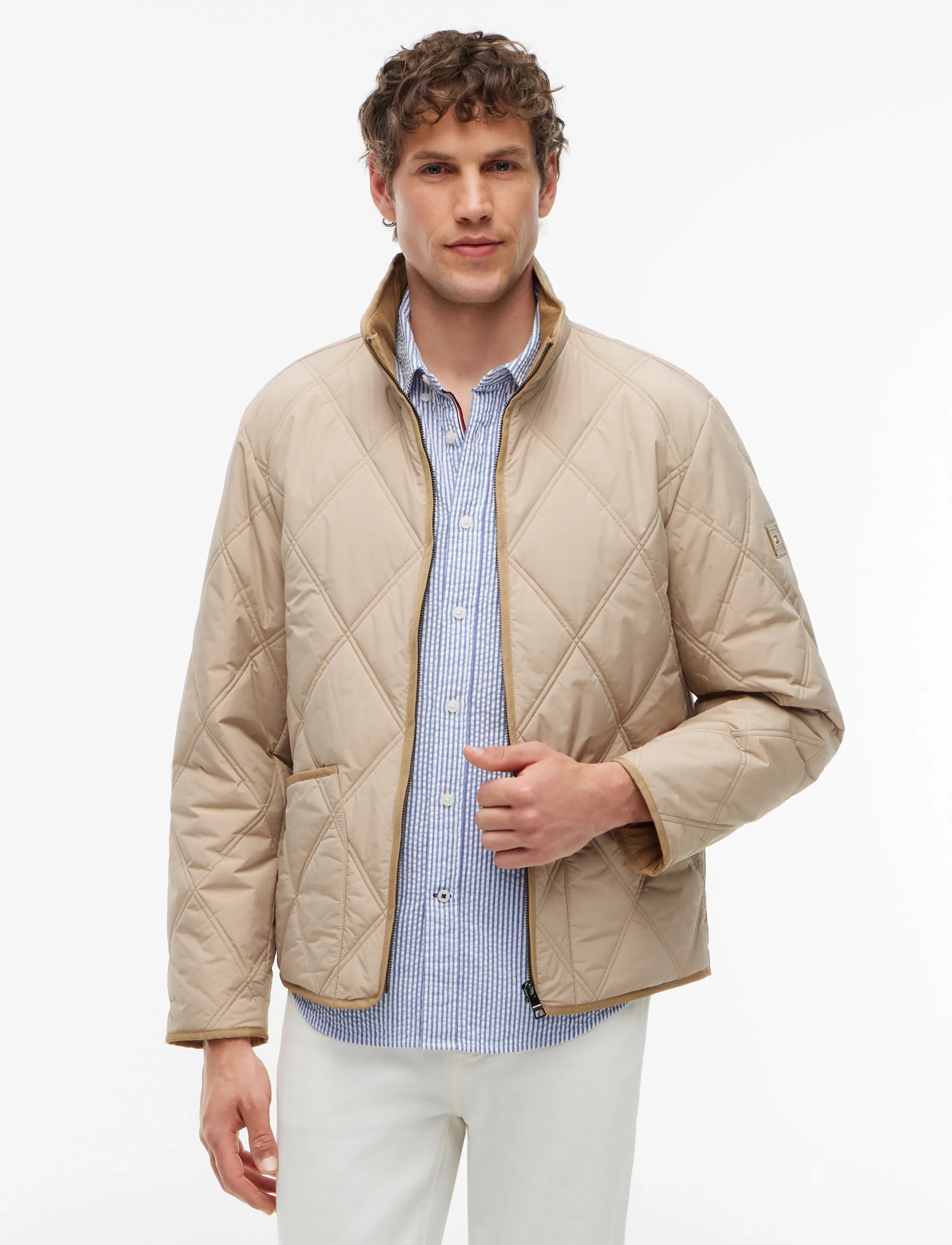Tommy Hilfiger Diamond Quilt Jacket, Mænd, Diamant Quiltet Jakke, Beige, Str: S