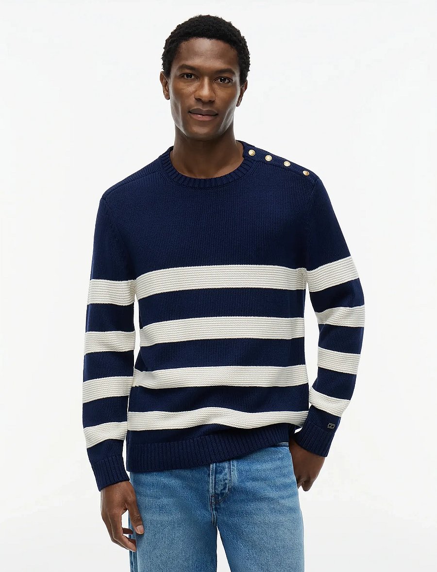 Tommy Hilfiger - DC BRETON STRIPE SWEATER - round necks - carbon navy ivory petal - 0