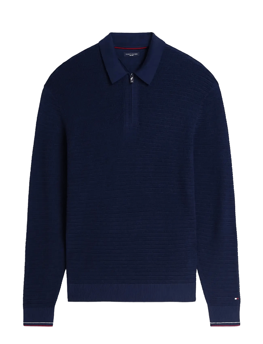 Tommy Hilfiger - DC KNITTED ZIP POLO - polos en tricot à manches longues - carbon navy - 1