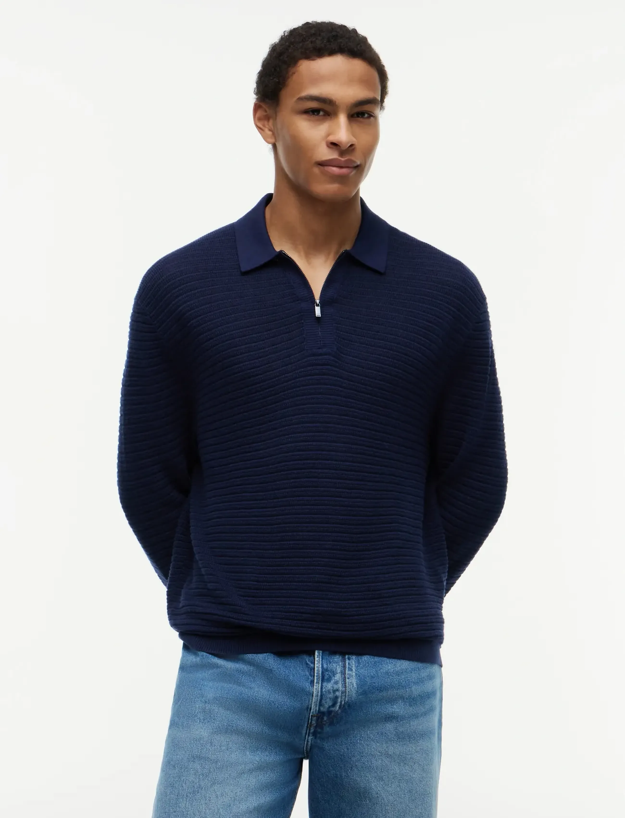 Tommy Hilfiger Dc Knitted Zip Polo, Mænd, Strikket Lynlås Polo, Navy, Str: L
