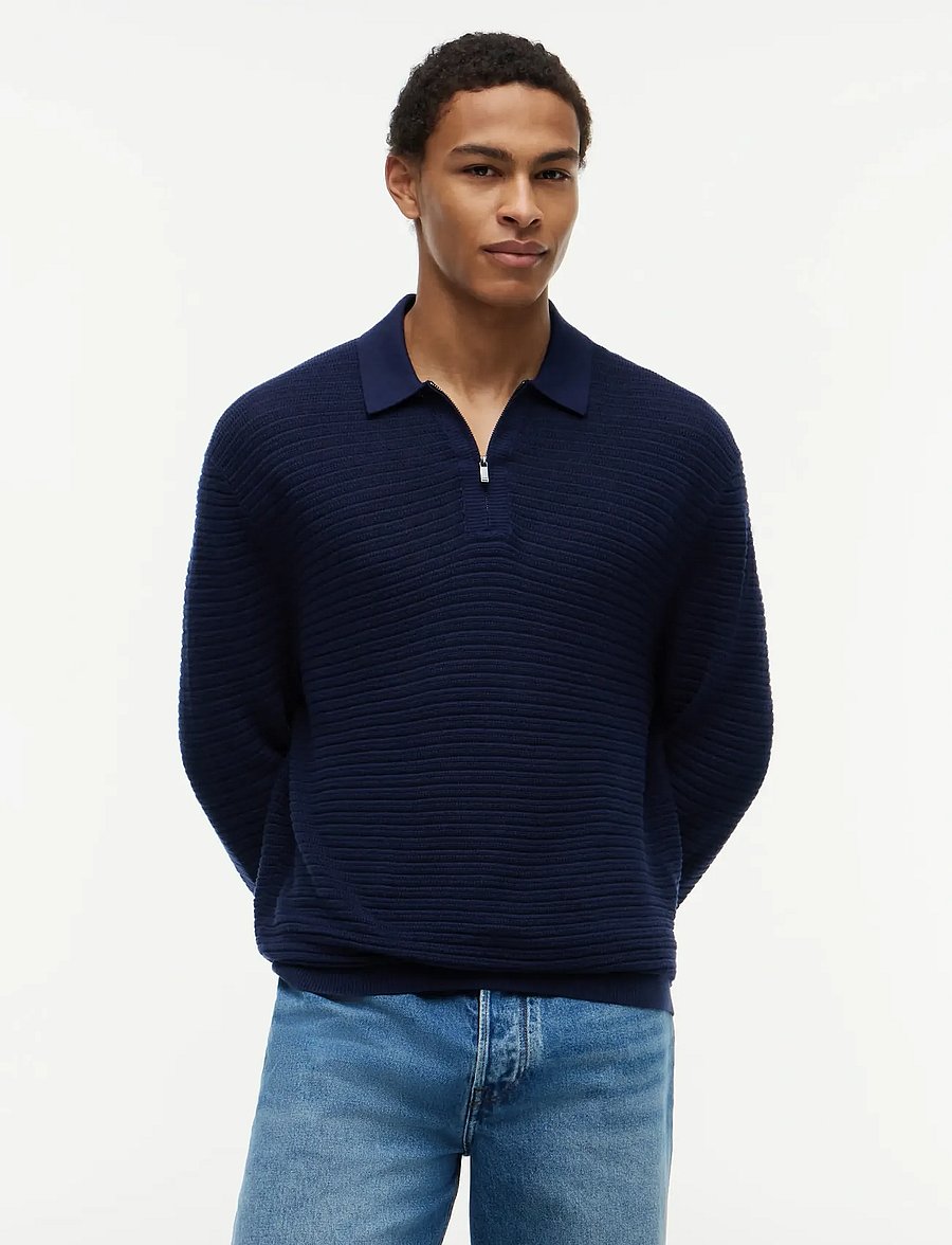 Tommy Hilfiger - DC KNITTED ZIP POLO - polos en tricot à manches longues - carbon navy - 0