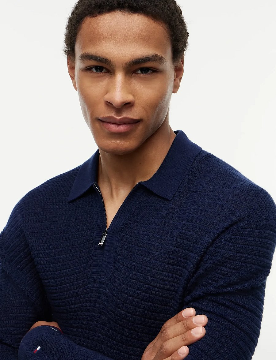 Tommy Hilfiger - DC KNITTED ZIP POLO - polos en tricot à manches longues - carbon navy - 3