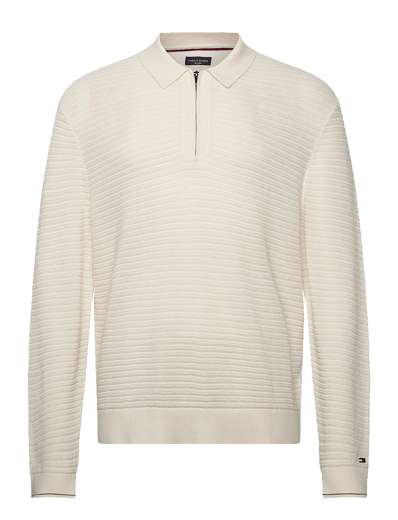 Tommy Hilfiger - DC KNITTED ZIP POLO - poloer i strik med lange ærmer - ivory petal - 0