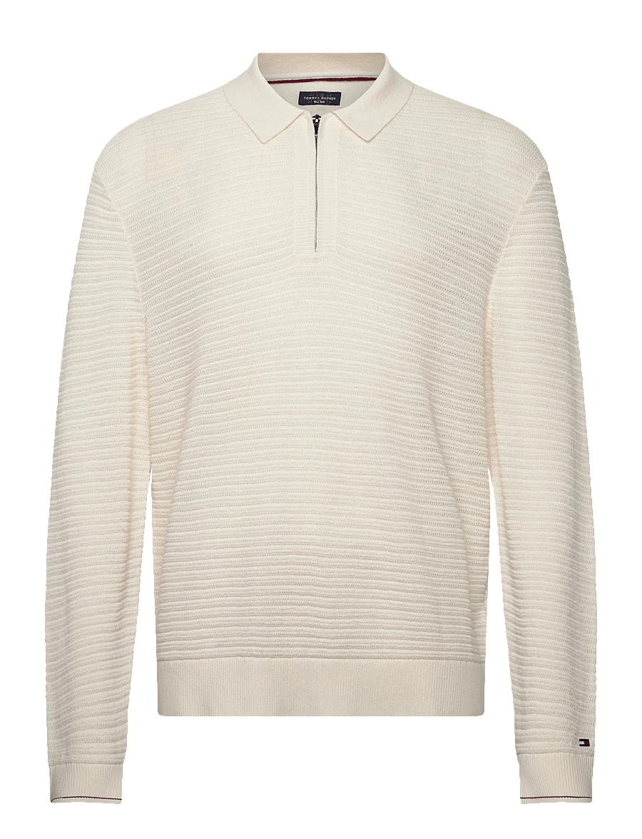 Tommy Hilfiger - DC KNITTED ZIP POLO - pikkade varrukatega kootud polod - ivory petal - 1