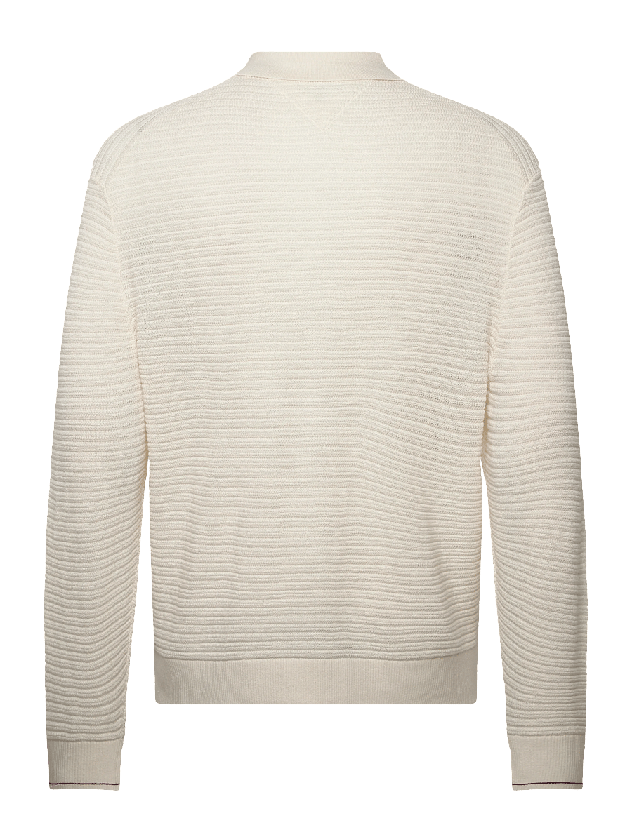 Tommy Hilfiger - DC KNITTED ZIP POLO - pikkade varrukatega kootud polod - ivory petal - 2