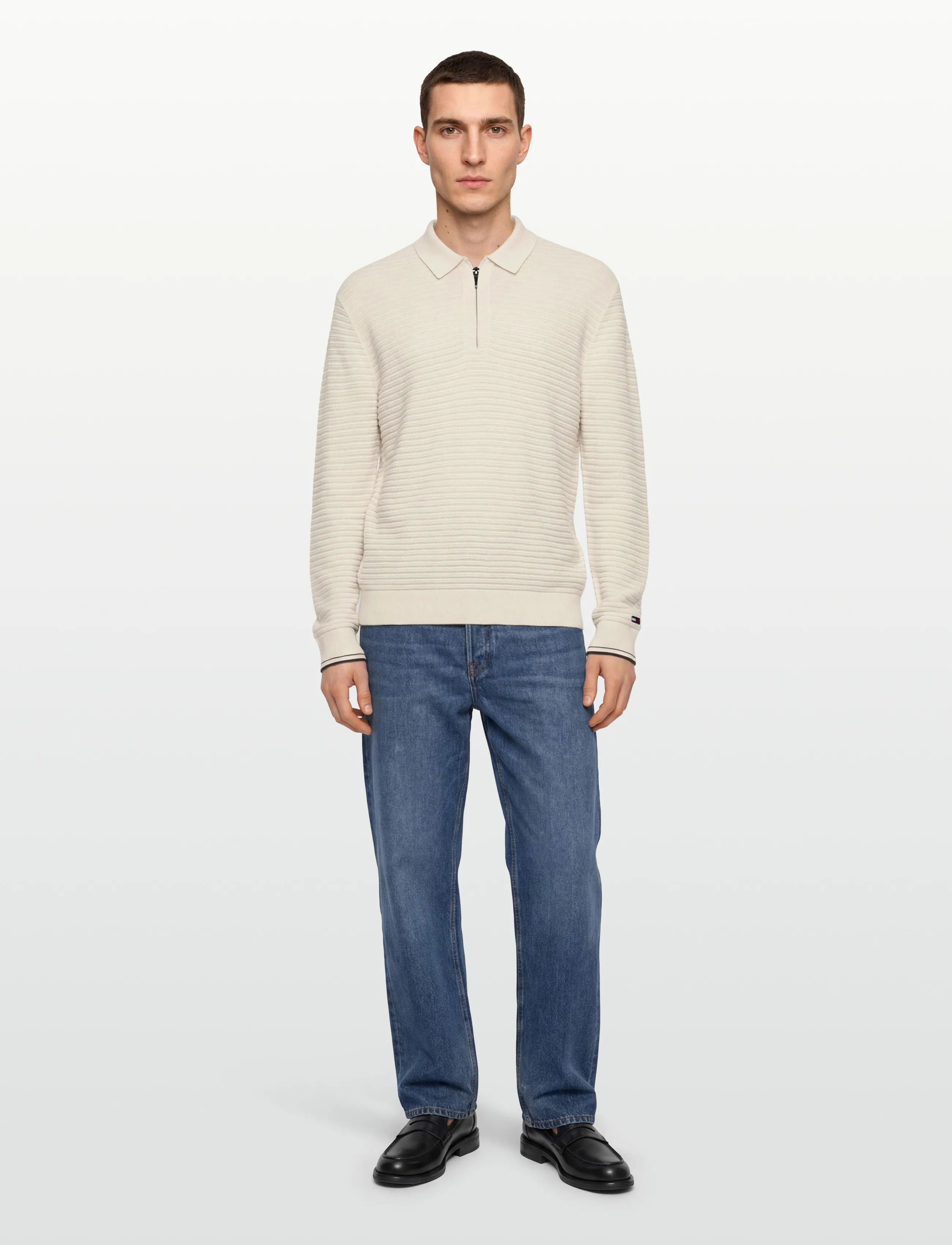 Tommy Hilfiger Dc Knitted Zip Polo, Mænd, Strikket Lynlås Polo, Cream, Str: L