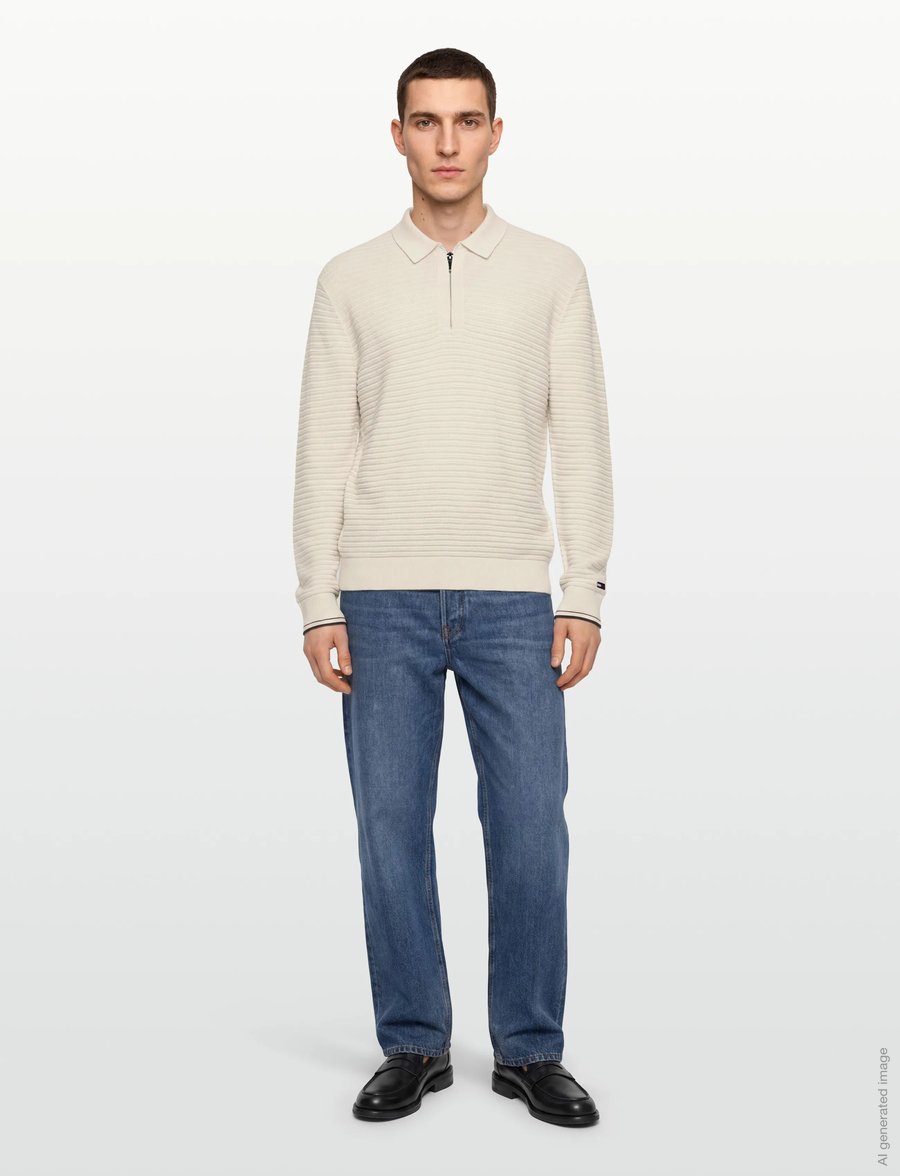 Tommy Hilfiger - DC KNITTED ZIP POLO - pikkade varrukatega kootud polod - ivory petal - 0