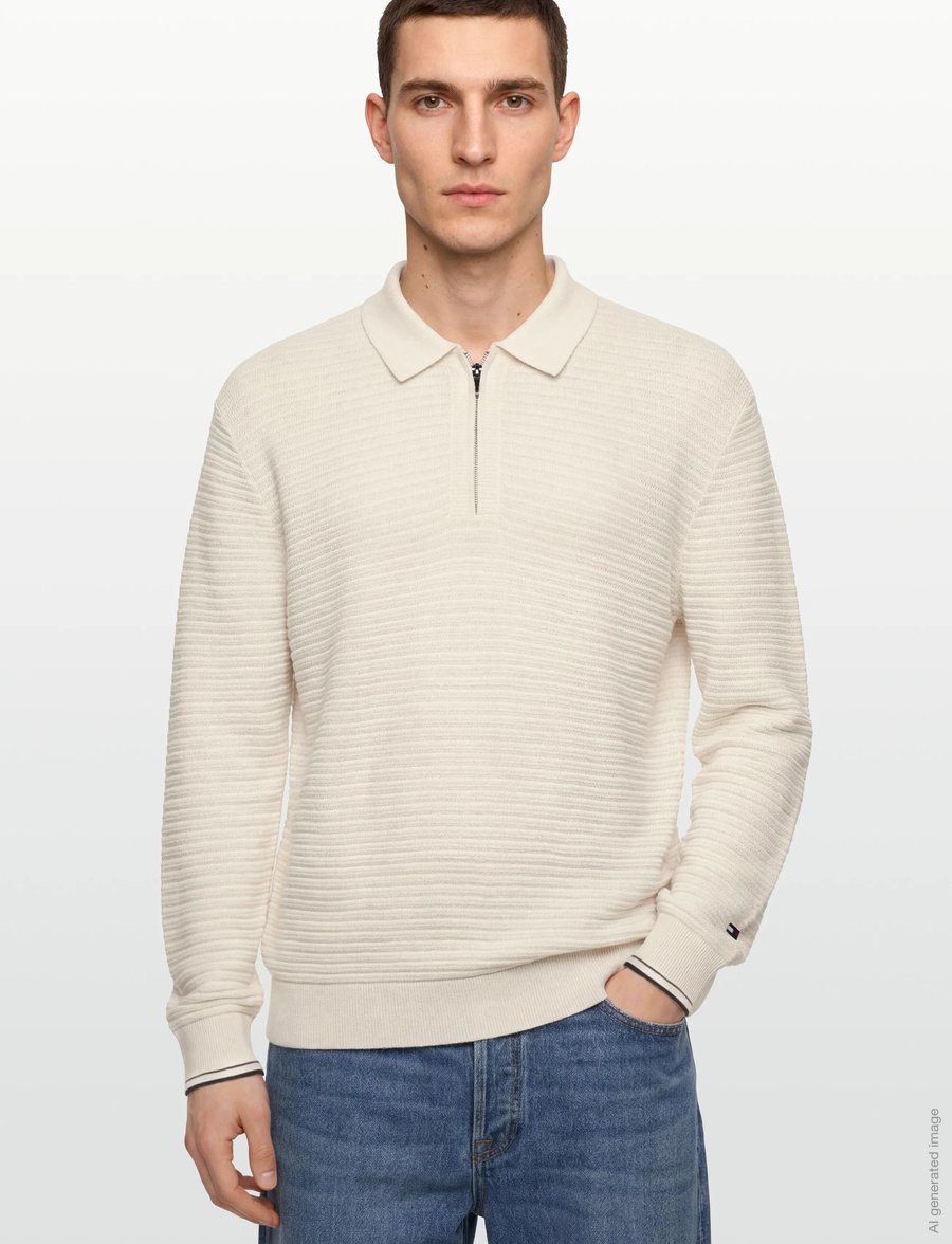 Tommy Hilfiger - DC KNITTED ZIP POLO - pikkade varrukatega kootud polod - ivory petal - 3