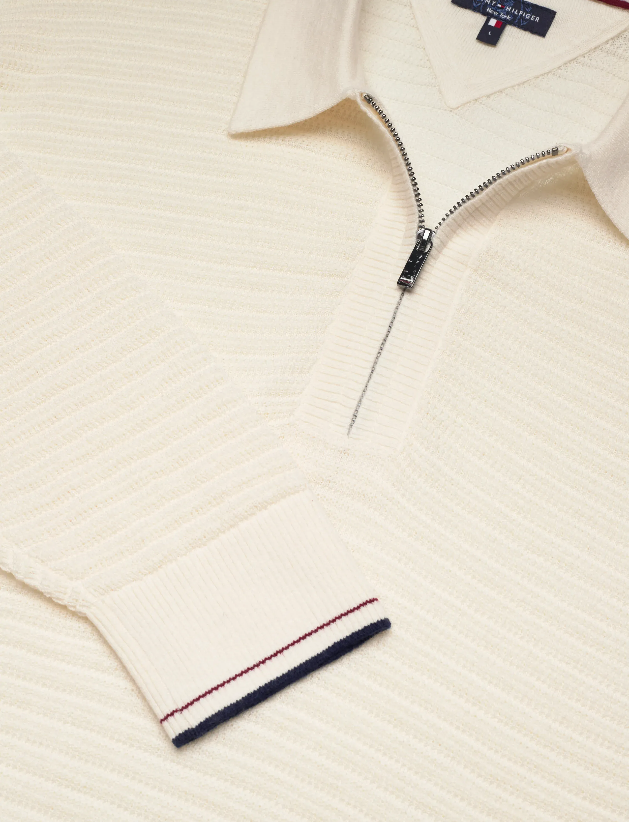 Tommy Hilfiger - DC KNITTED ZIP POLO - pikkade varrukatega kootud polod - ivory petal - 5