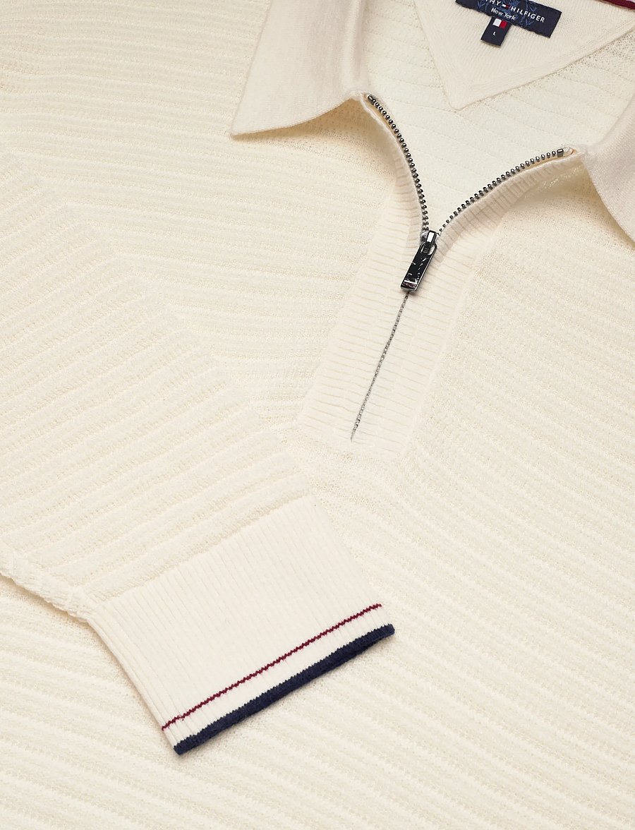Tommy Hilfiger - DC KNITTED ZIP POLO - pikkade varrukatega kootud polod - ivory petal - 5