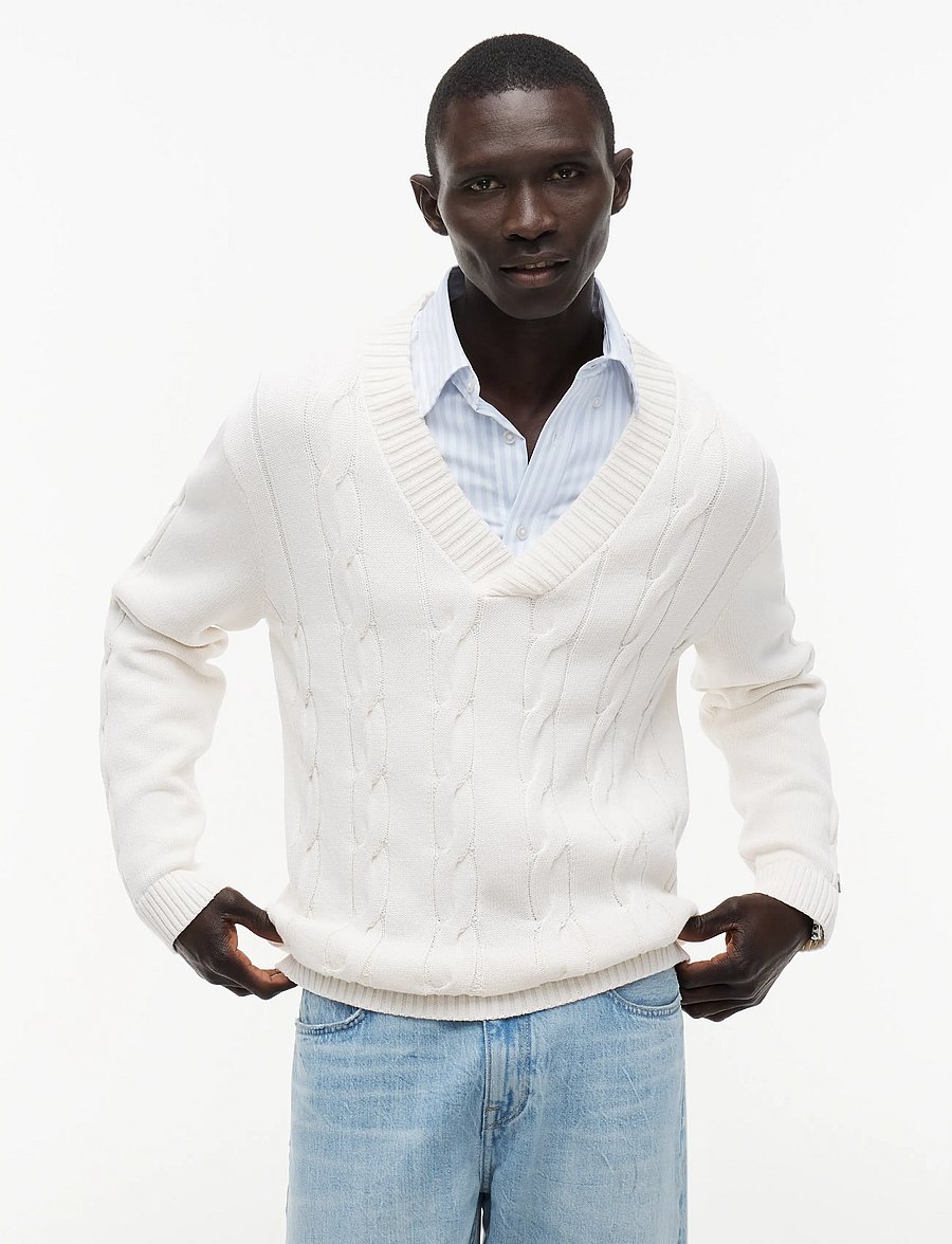 Tommy Hilfiger - DC CABLE SWEATER - v-kaelusega - ivory petal - 0
