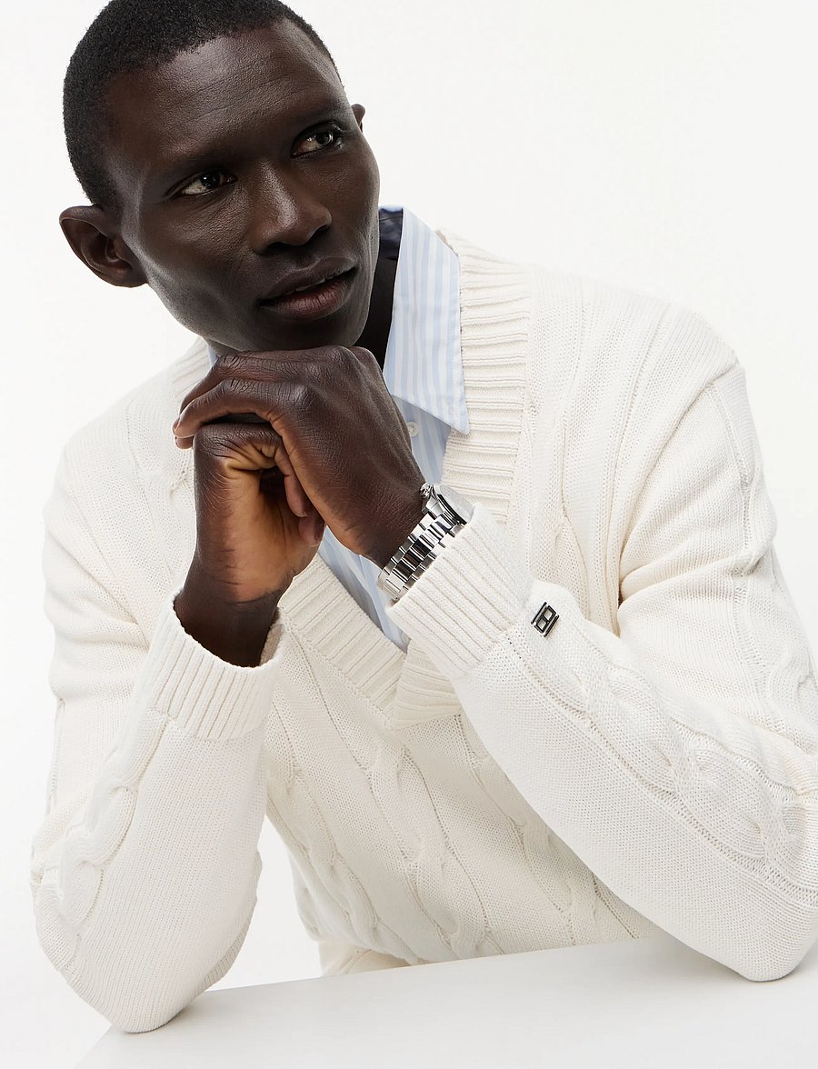 Tommy Hilfiger - DC CABLE SWEATER - v-kaelusega - ivory petal - 3