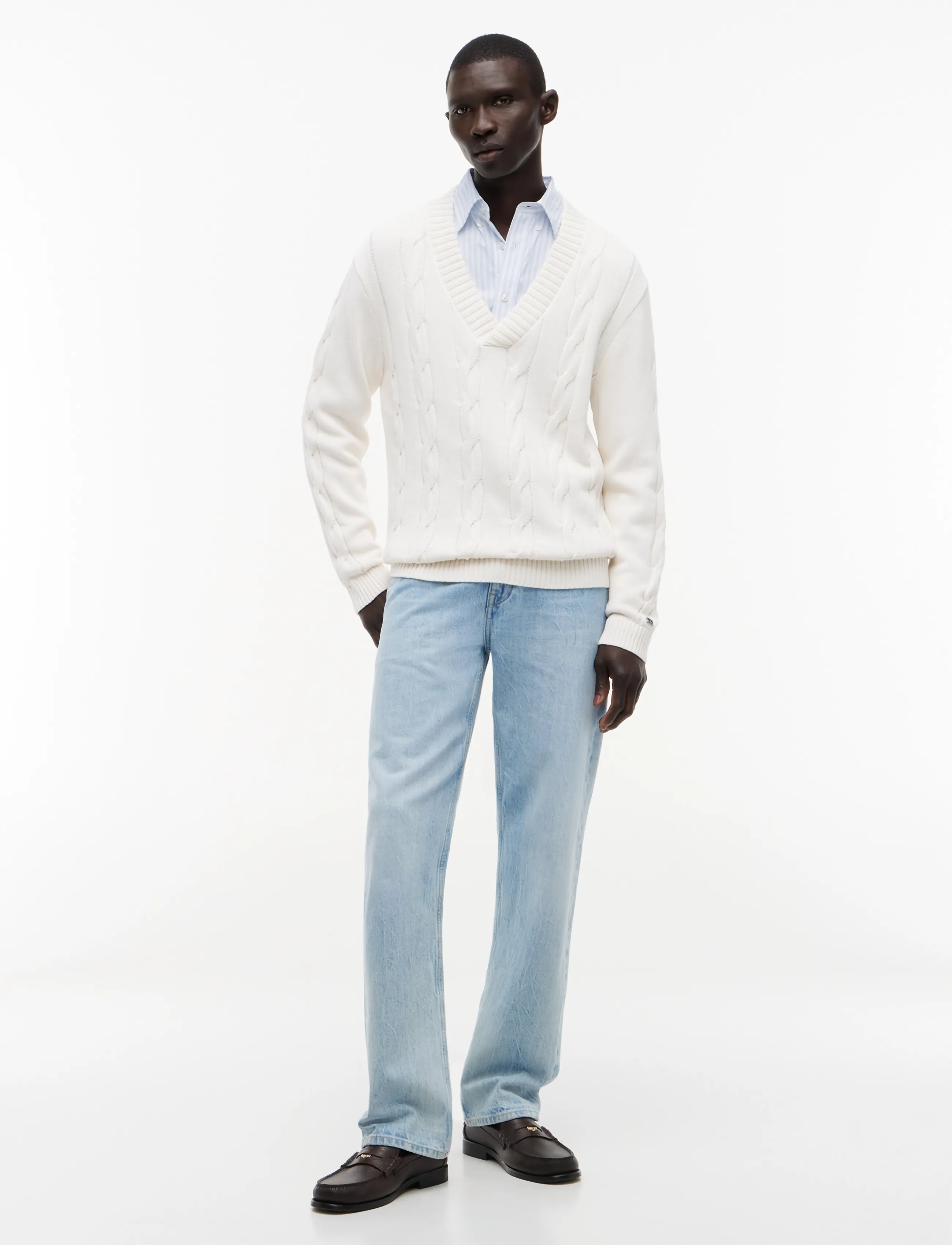 Tommy Hilfiger - DC CABLE SWEATER - v-kaelusega - ivory petal - 4