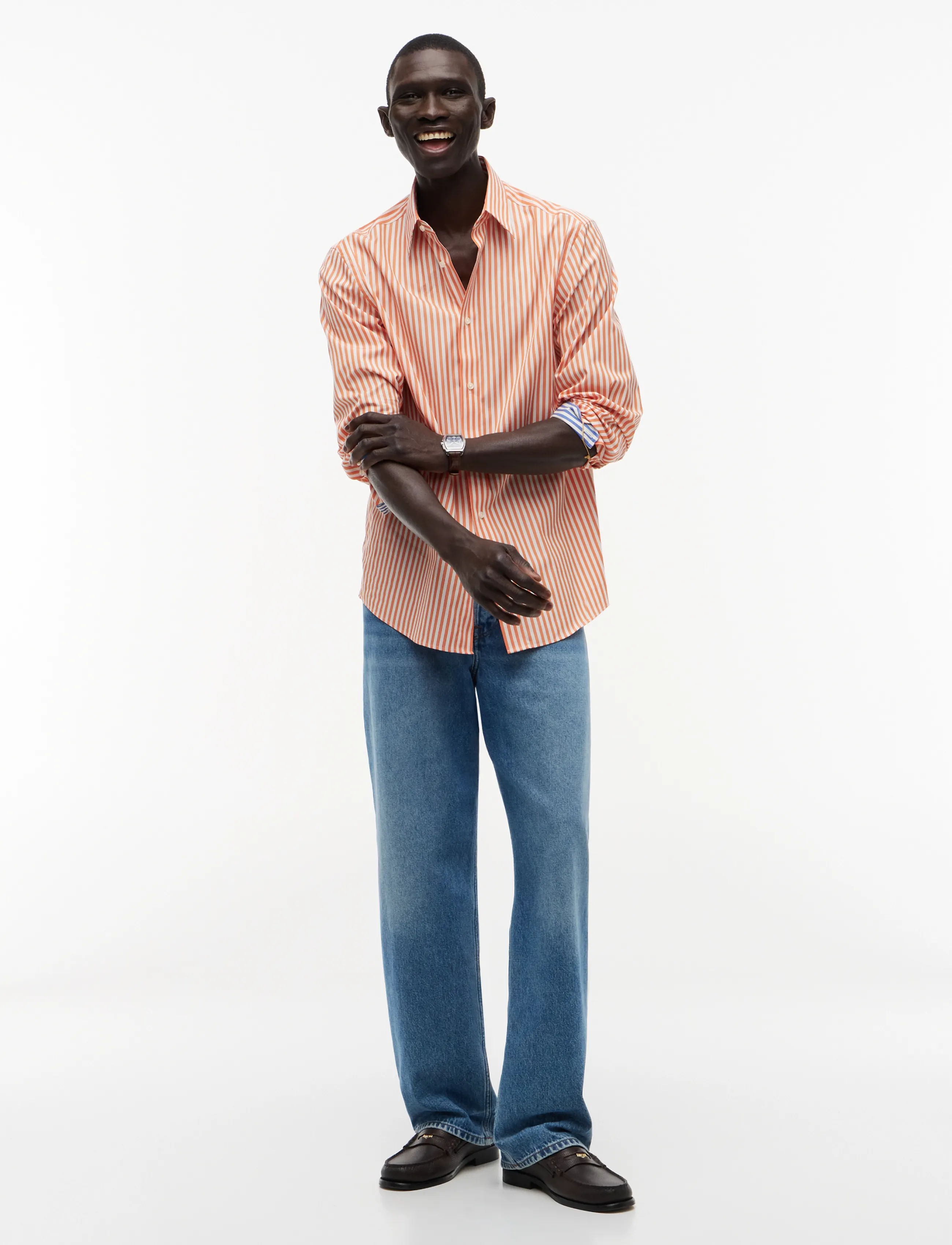 Tommy Hilfiger - DC NAUTICAL STRIPE SHIRT - randiga skjortor - brilliant orange white - 4