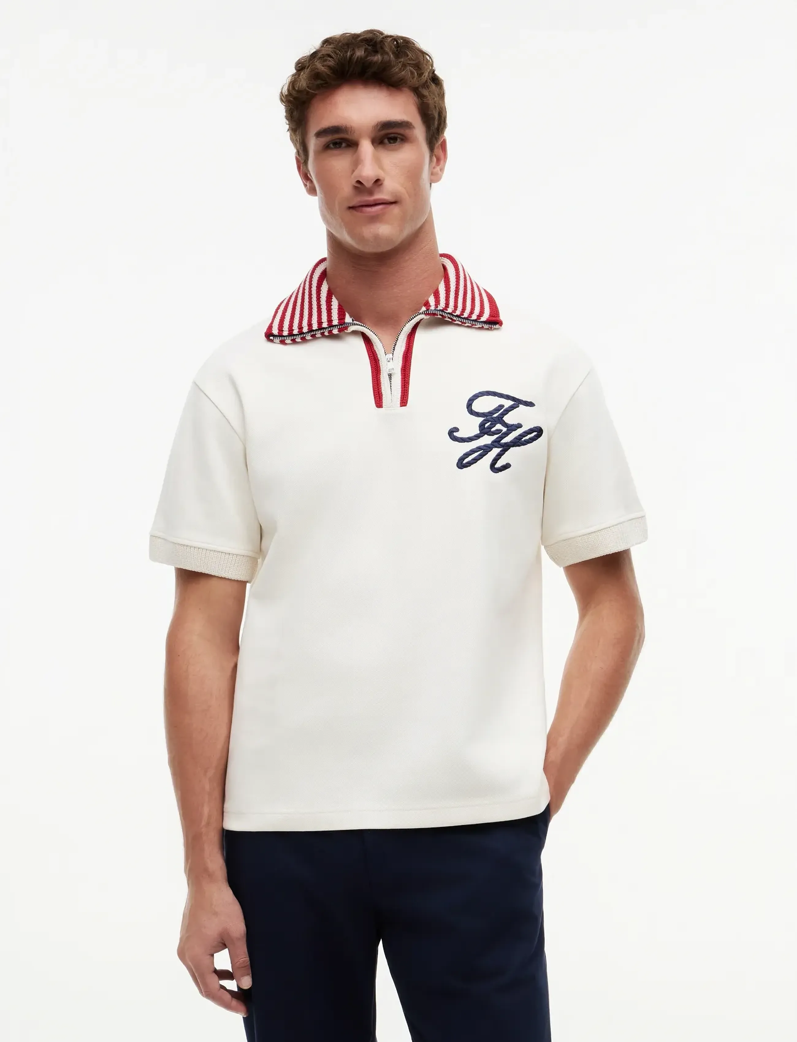 Tommy Hilfiger T1 ZIP REXACED FIT POLO - Shop efter stil - IVORY PETAL / cream