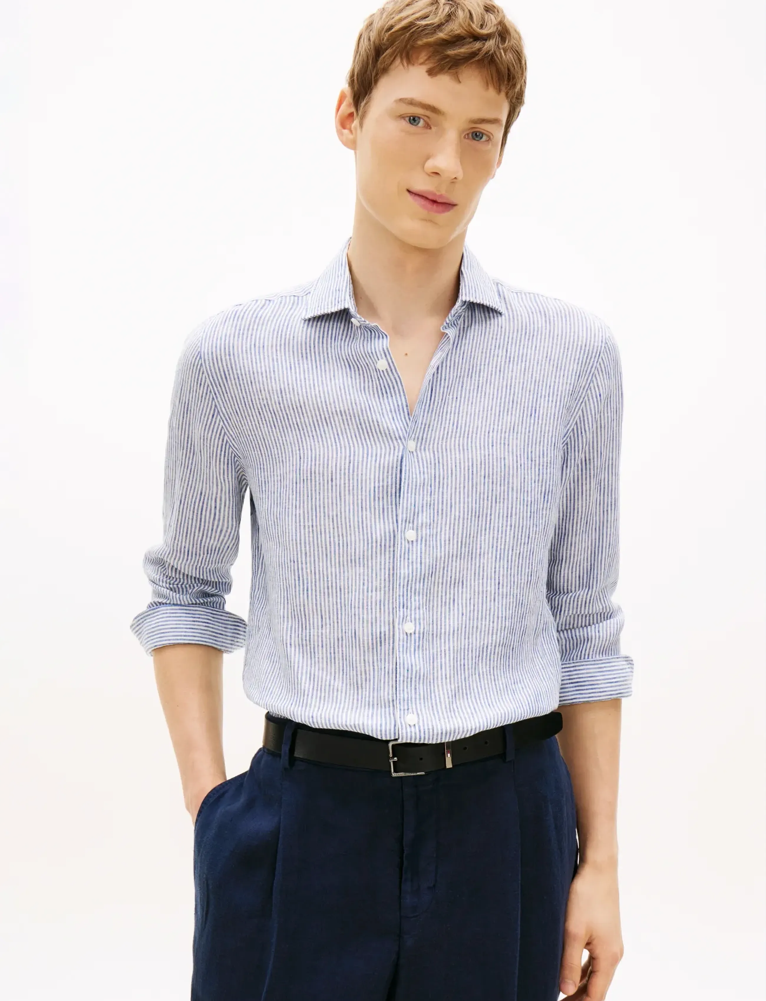 Tommy Hilfiger - DC LINEN STRIPE SHIRT - triibulised särgid - carbon navy ecru - 0