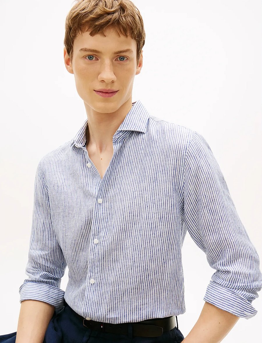 Tommy Hilfiger - DC LINEN STRIPE SHIRT - triibulised särgid - carbon navy ecru - 4