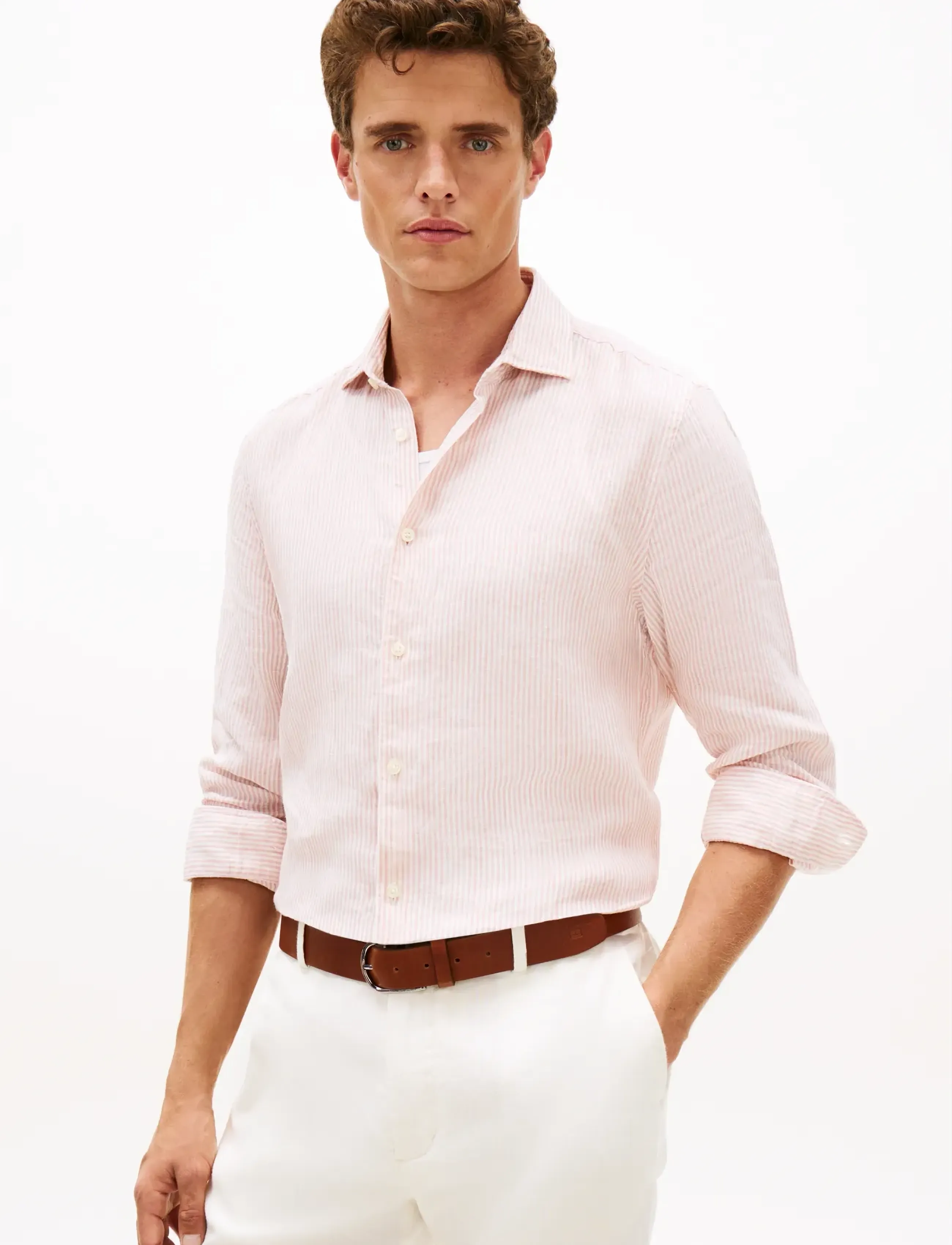 Tommy Hilfiger DC LINEN STRIPE SHIRT - Tommy Hilfiger - DUSKY PINK ECRU / pink/rose
