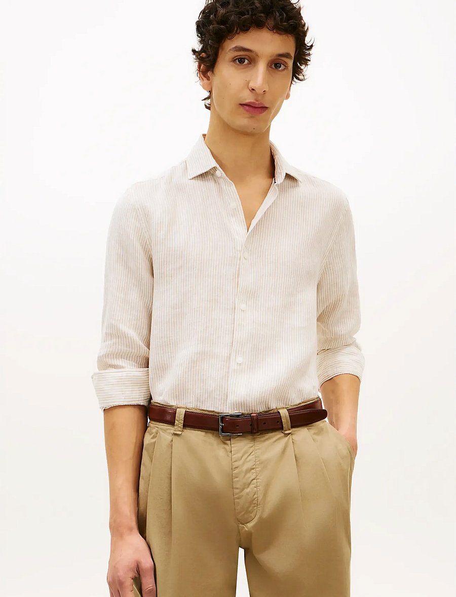 Tommy Hilfiger - DC LINEN STRIPE SHIRT - röndóttar skyrtur - sandalwood ecru - 0