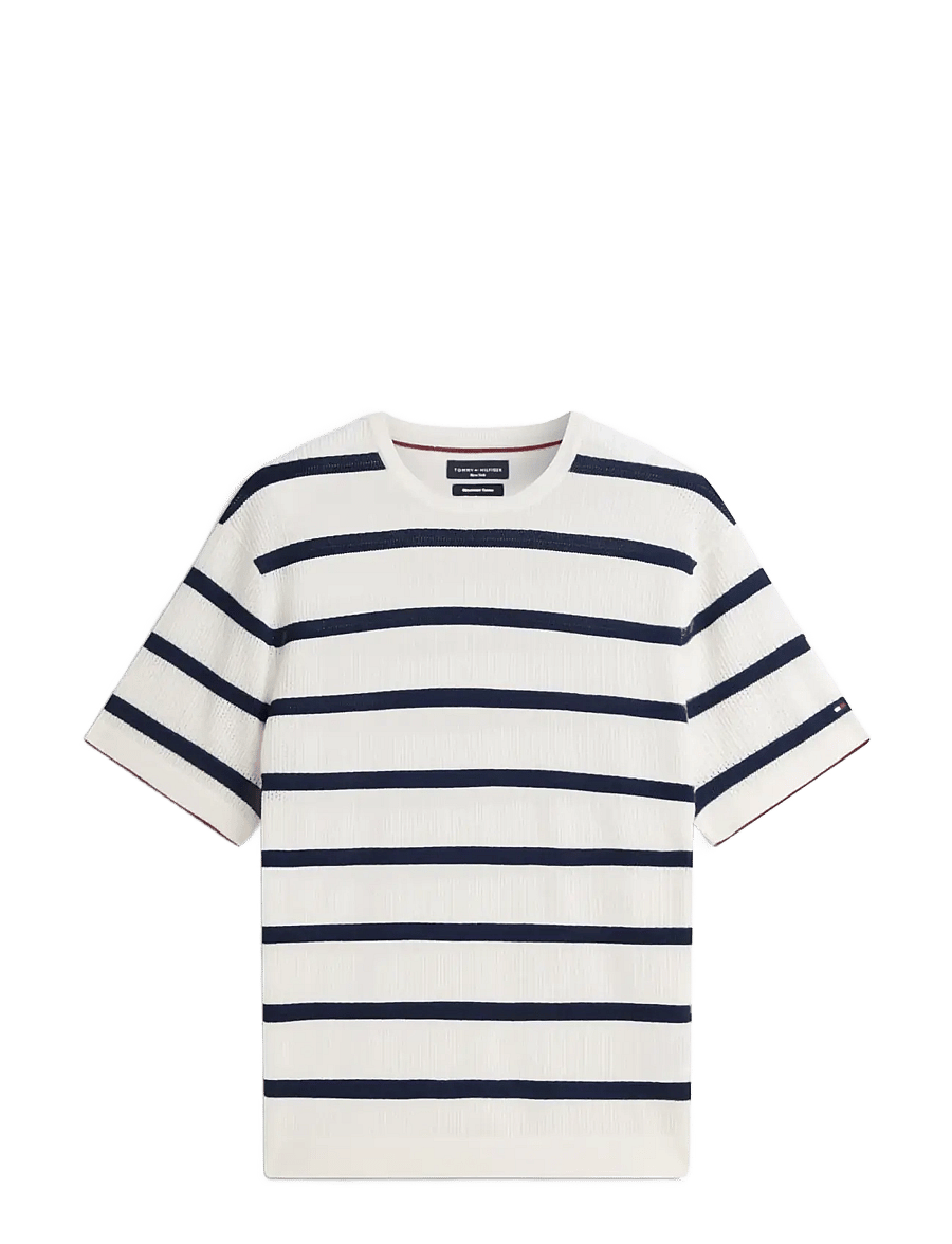 Tommy Hilfiger - DC KNITTED TEE TXTRE BRETON STRP - kortærmede t-shirts - ivory petal carbon navy - 0